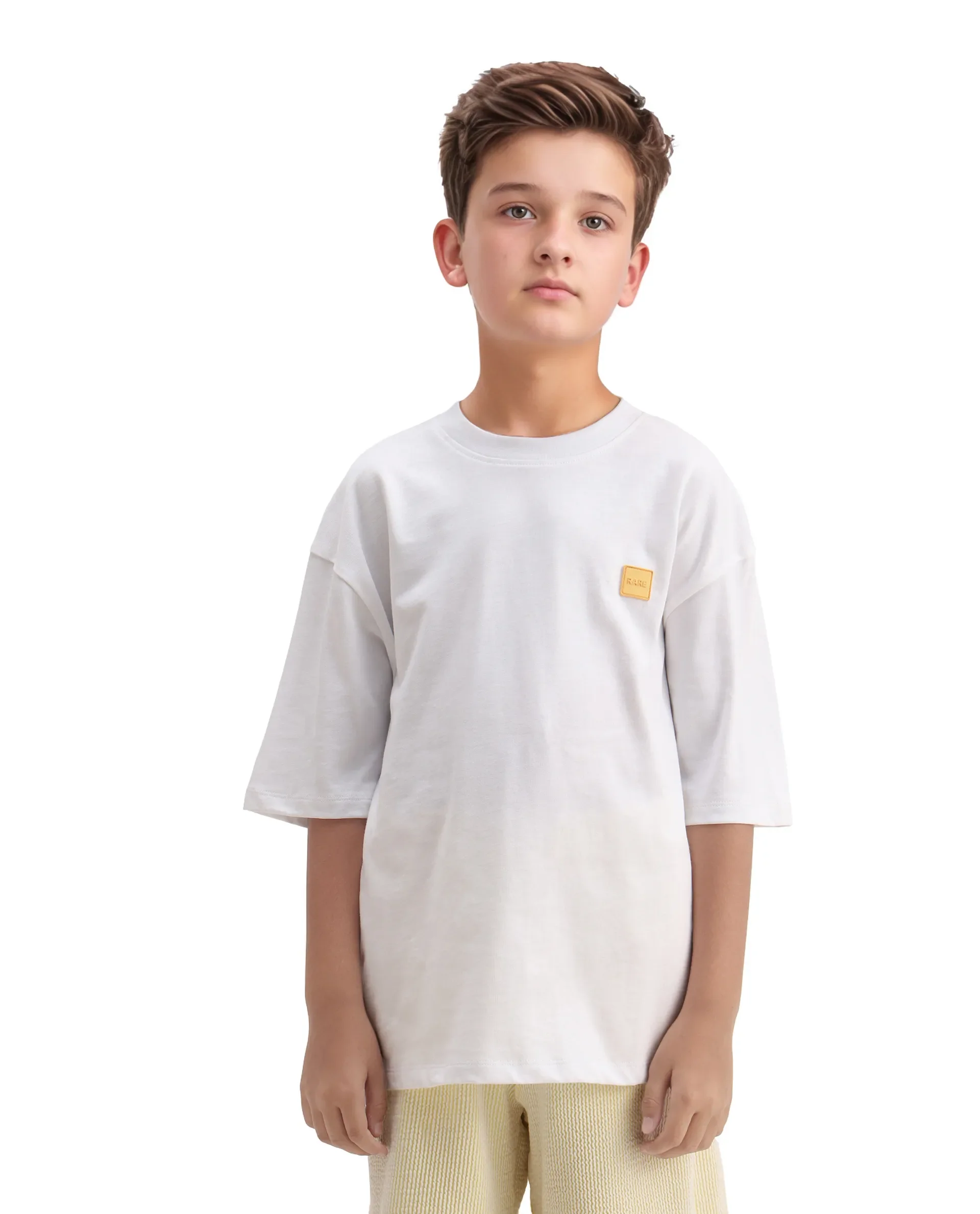 Rare Ones Kids Mercz White Cotton Plain Oversized Fit T-Shirt - Image 3
