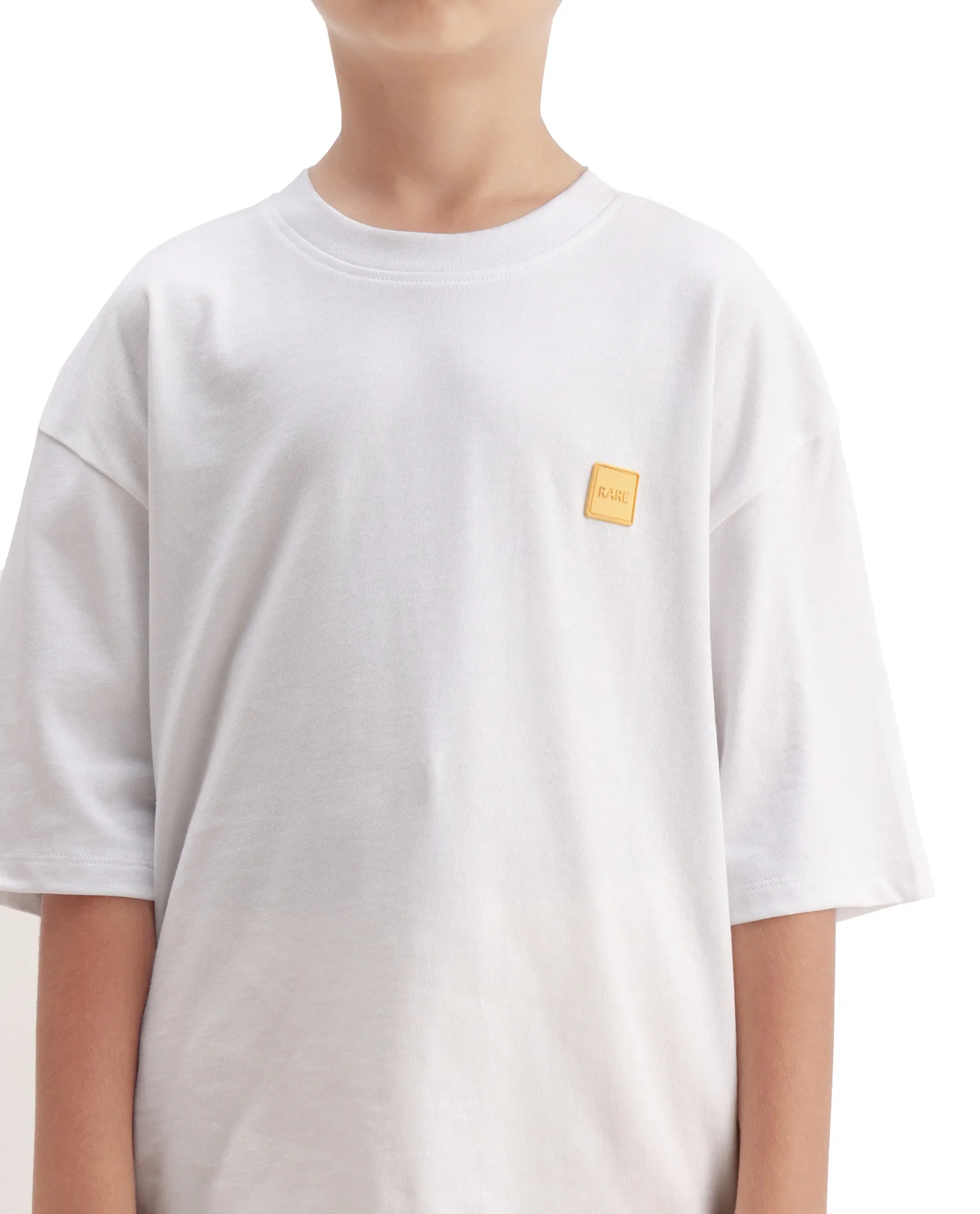 Rare Ones Kids Mercz White Cotton Plain Oversized Fit T-Shirt - Image 4