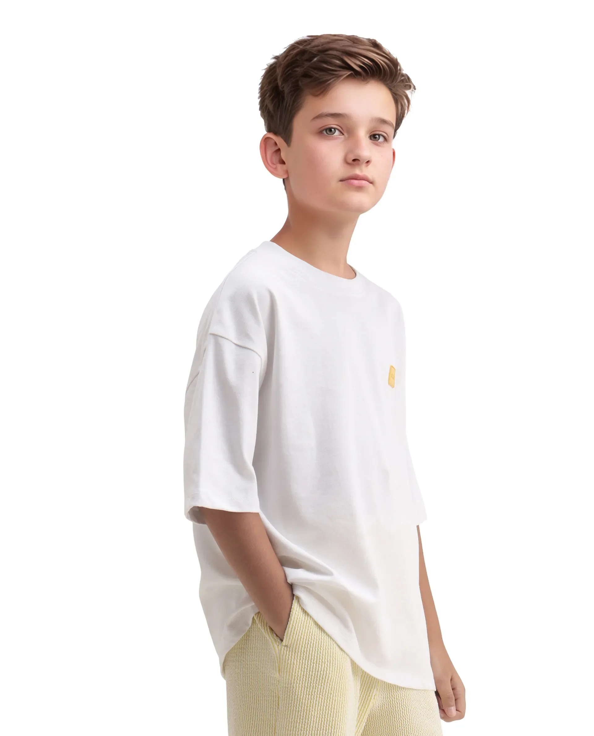 Rare Ones Kids Mercz White Cotton Plain Oversized Fit T-Shirt - Image 6