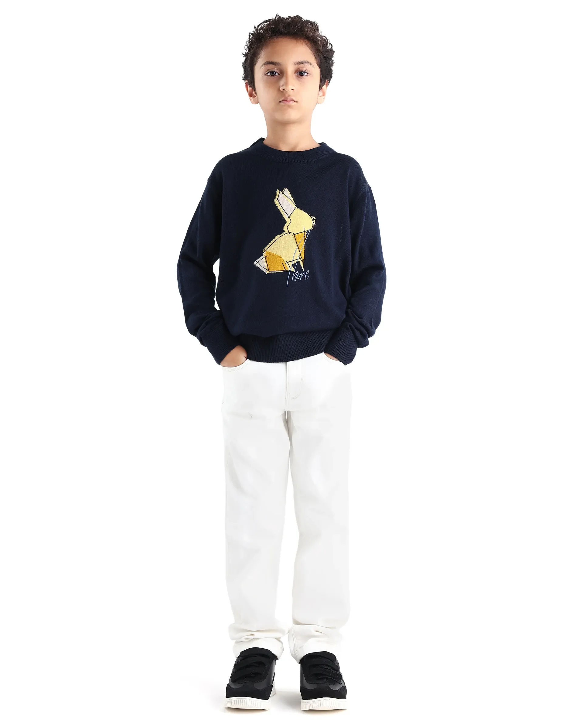Rare Ones Kids Mipo Navy Acrylic Slip-On Closure Monogram Print Regular Fit Sweater - Image 2