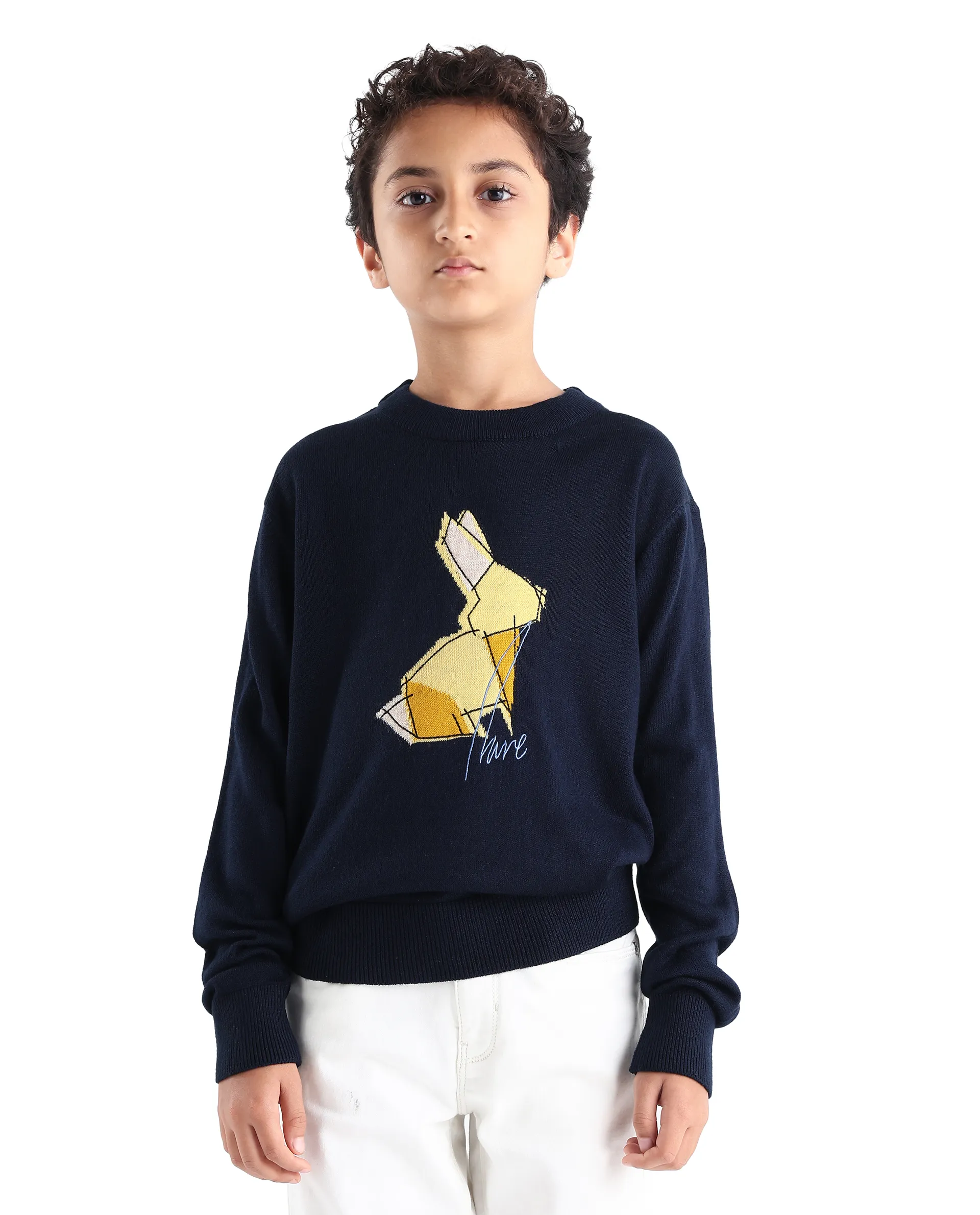 Rare Ones Kids Mipo Navy Acrylic Slip-On Closure Monogram Print Regular Fit Sweater - Image 4