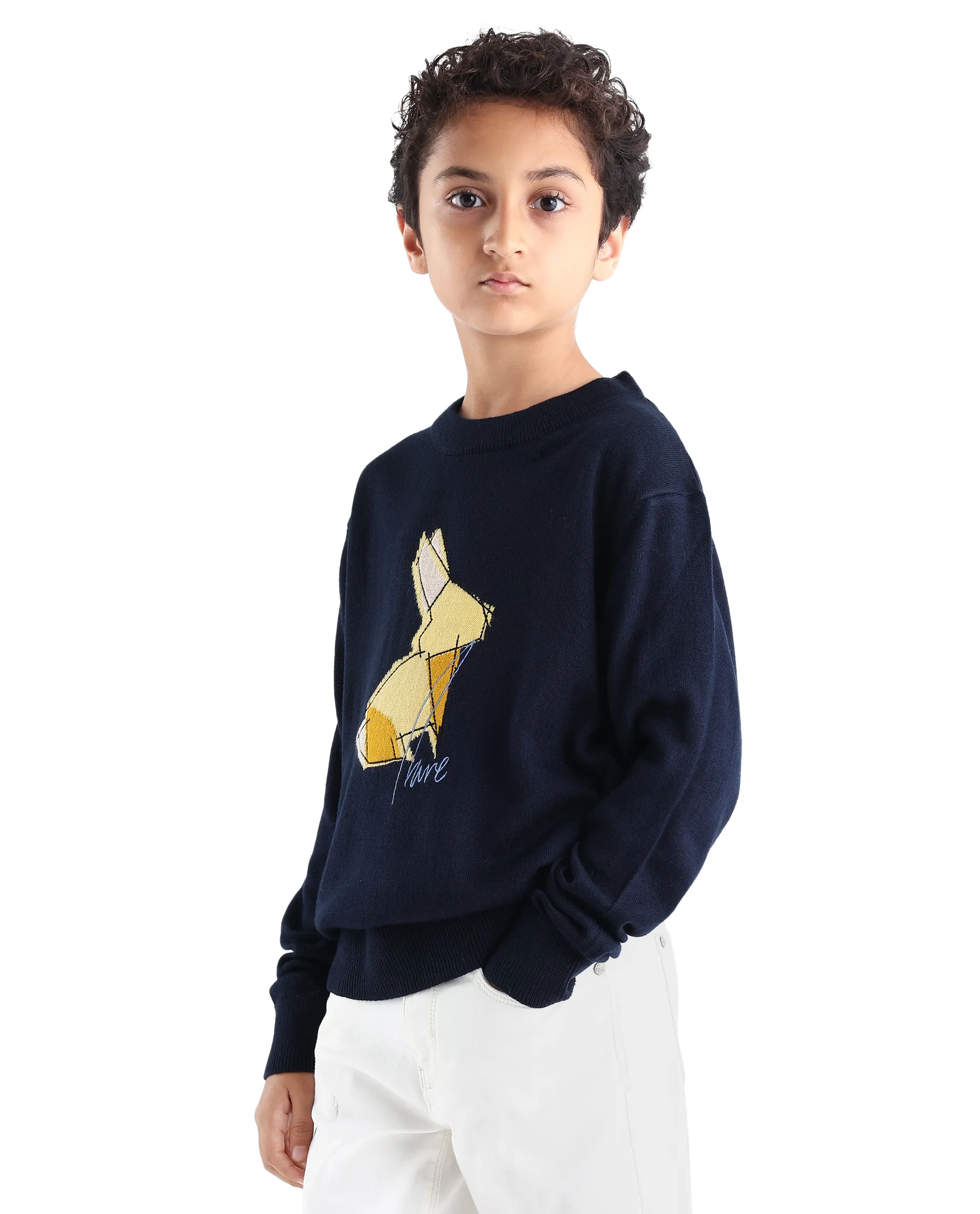Rare Ones Kids Mipo Navy Acrylic Slip-On Closure Monogram Print Regular Fit Sweater - Image 5