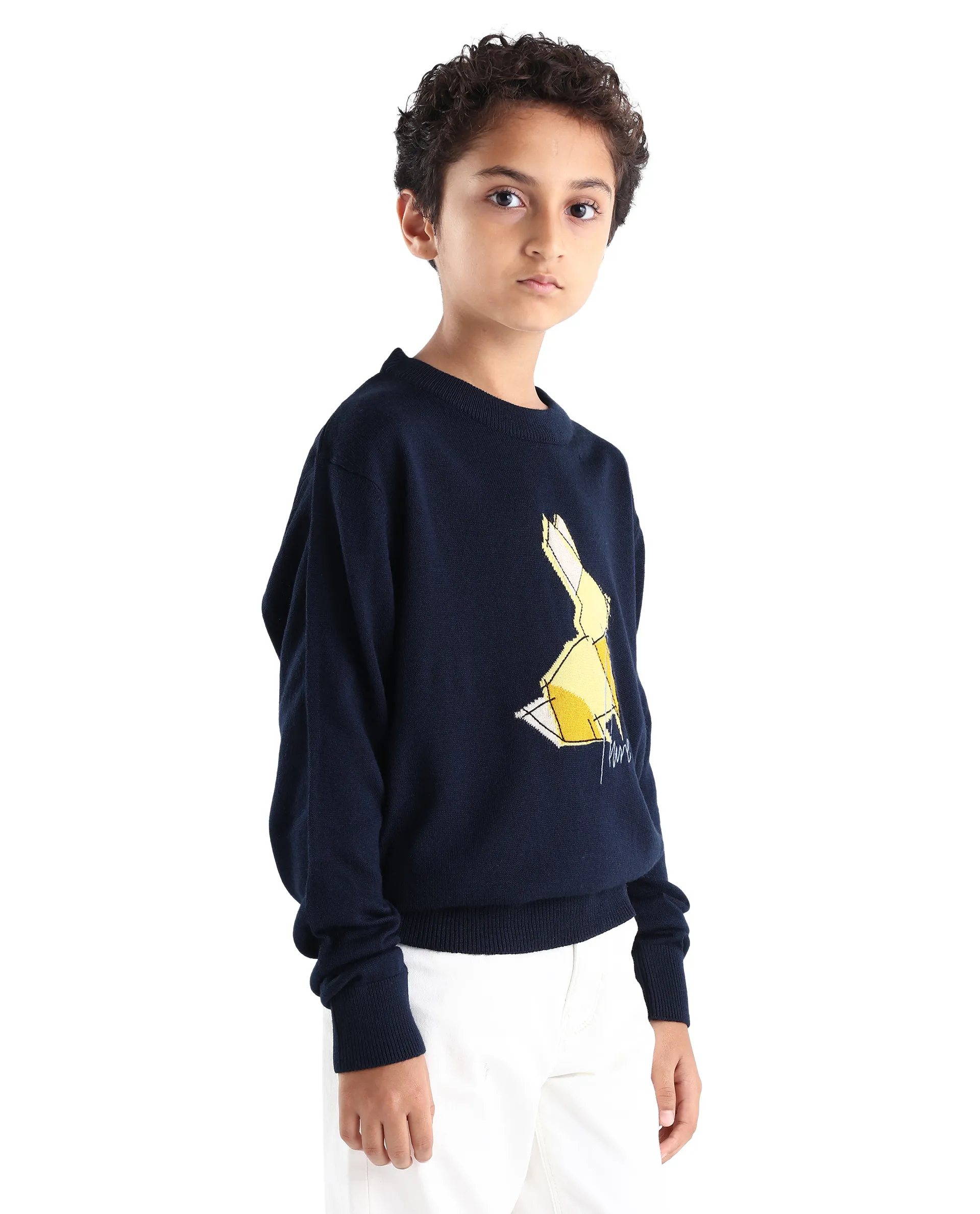 Rare Ones Kids Mipo Navy Acrylic Slip-On Closure Monogram Print Regular Fit Sweater - Image 6