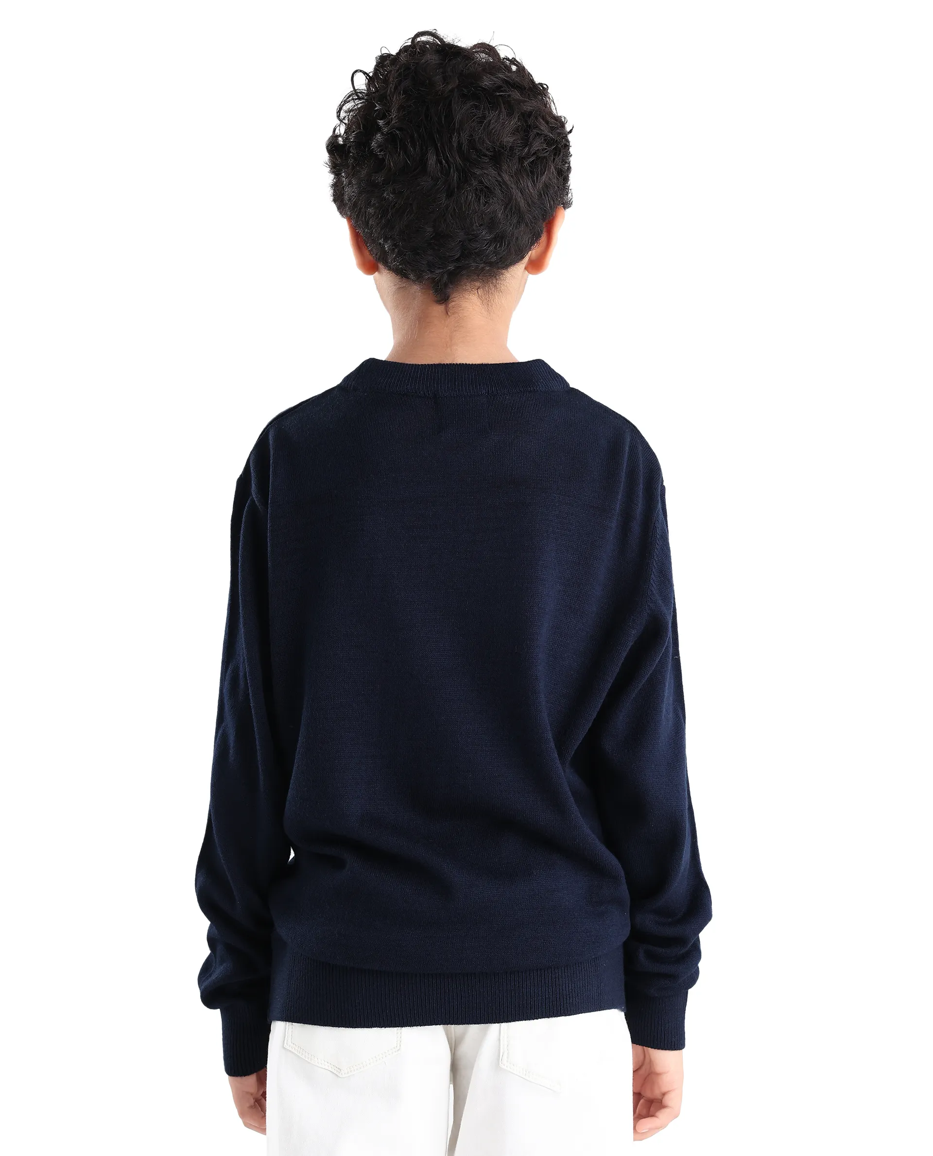 Rare Ones Kids Mipo Navy Acrylic Slip-On Closure Monogram Print Regular Fit Sweater - Image 7