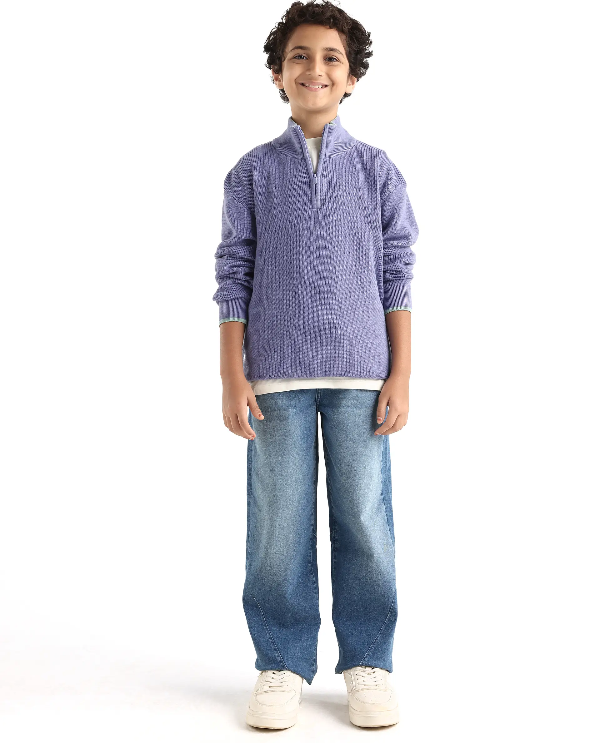 Rare Ones Kids Nack Light Purple Cotton Solid Zipper Closure Regular Fit Sweater - Image 2