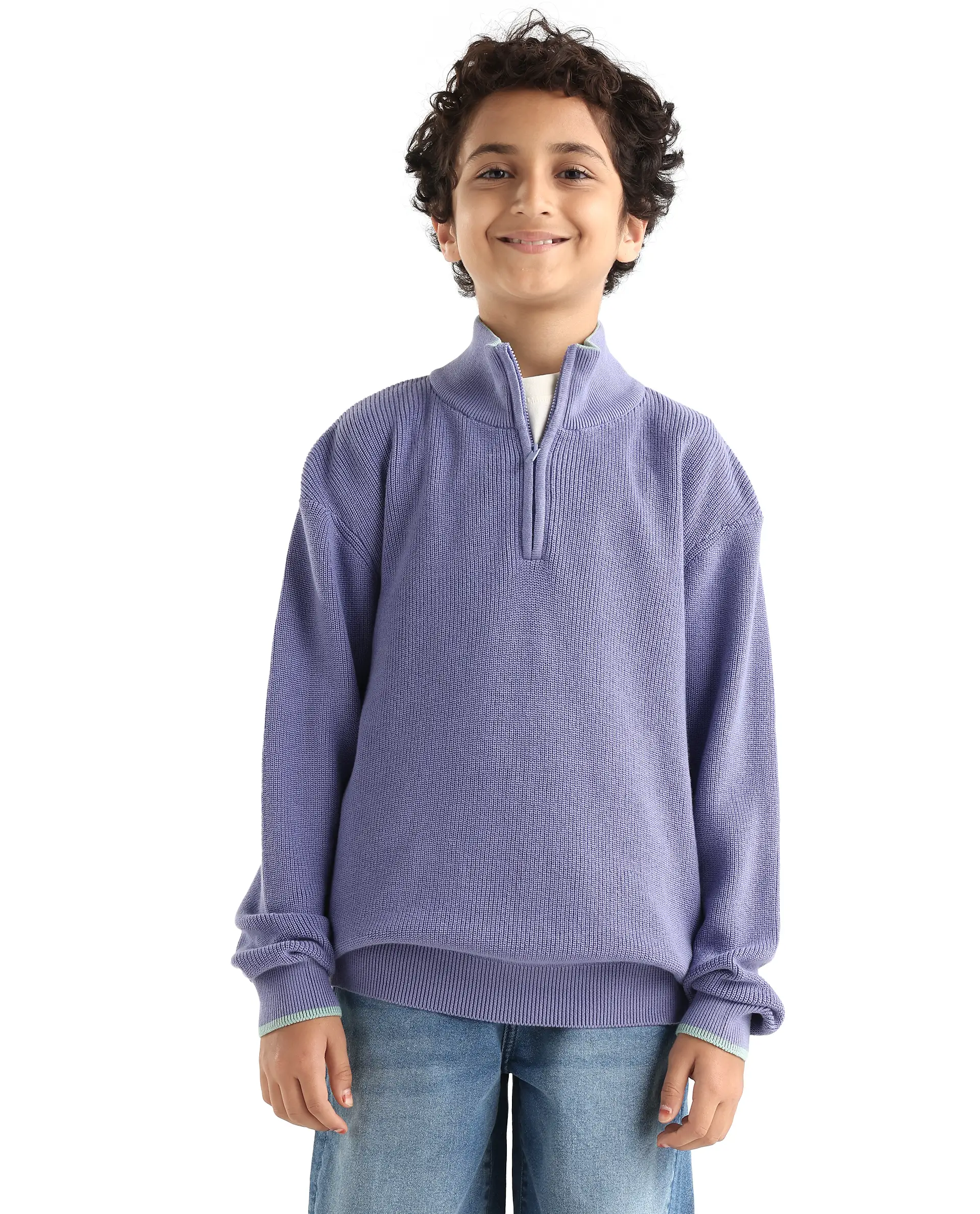 Rare Ones Kids Nack Light Purple Cotton Solid Zipper Closure Regular Fit Sweater - Image 3