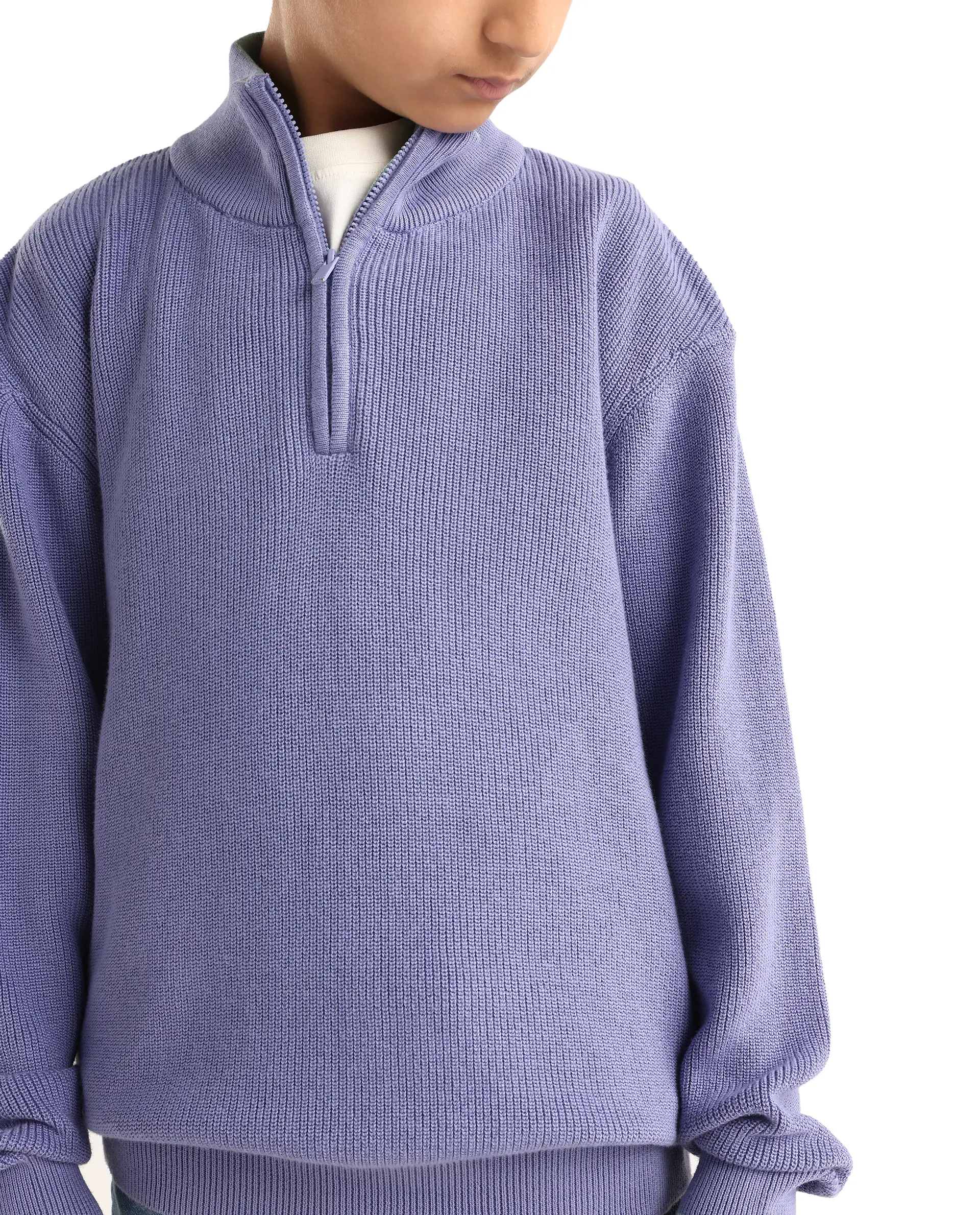 Rare Ones Kids Nack Light Purple Cotton Solid Zipper Closure Regular Fit Sweater - Image 4