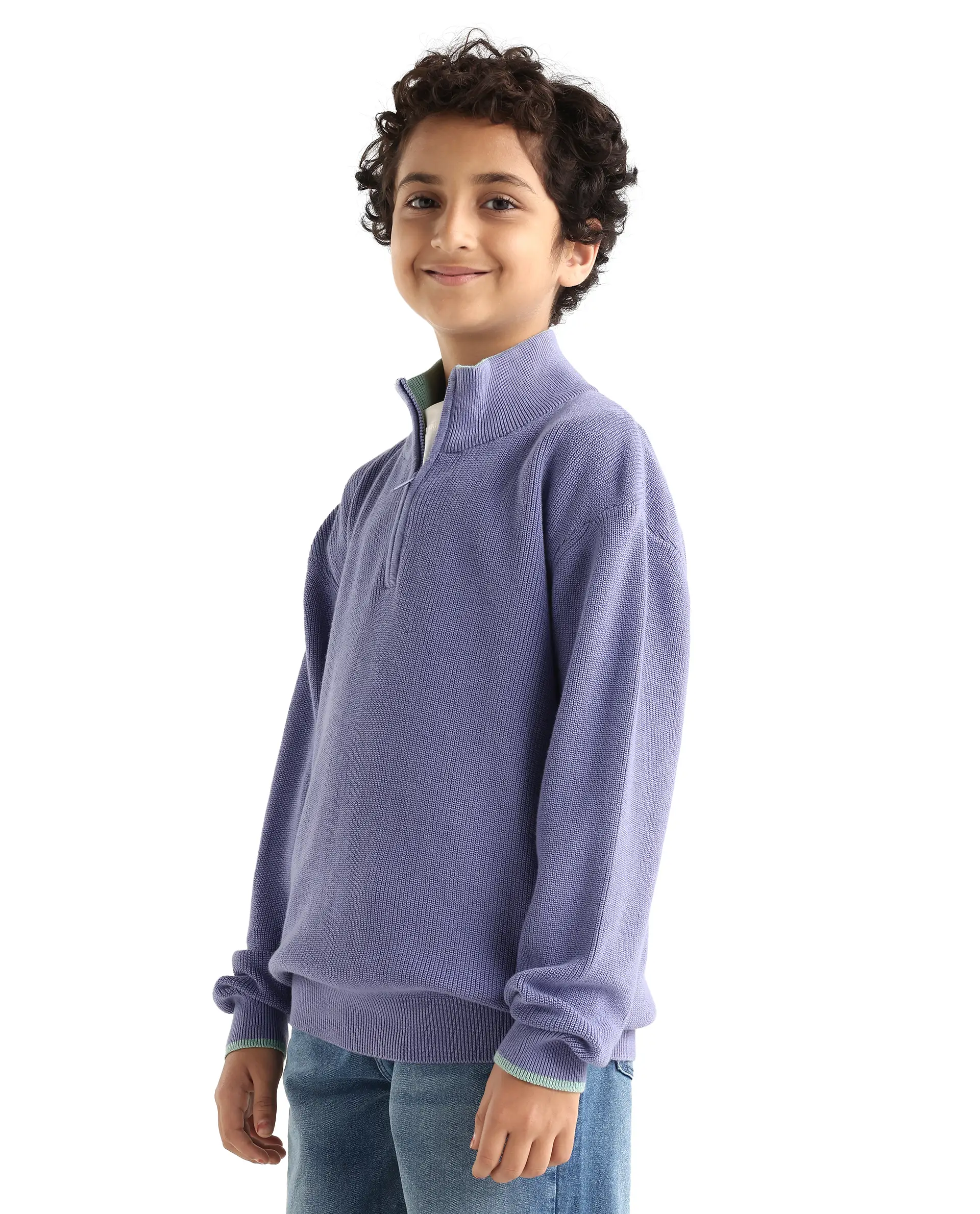Rare Ones Kids Nack Light Purple Cotton Solid Zipper Closure Regular Fit Sweater - Image 5