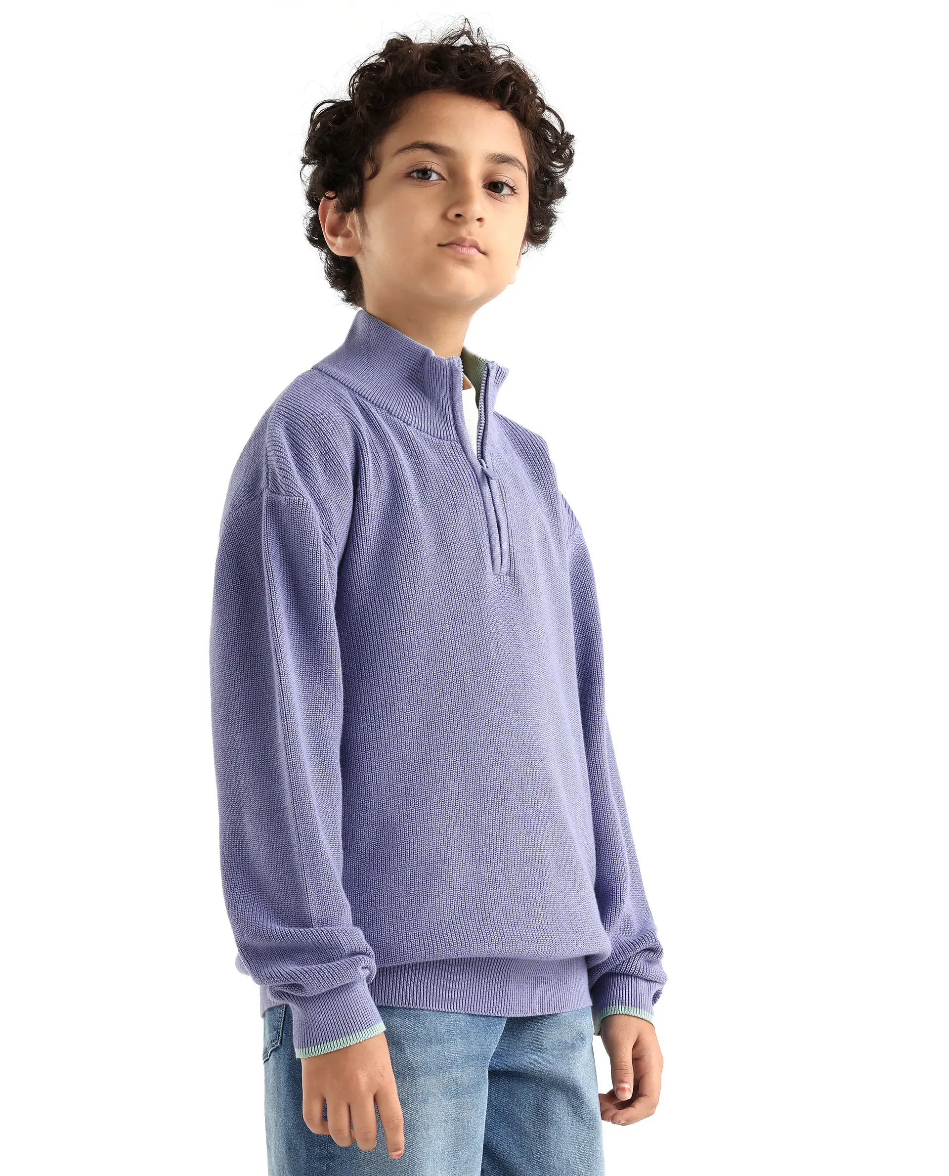 Rare Ones Kids Nack Light Purple Cotton Solid Zipper Closure Regular Fit Sweater - Image 6