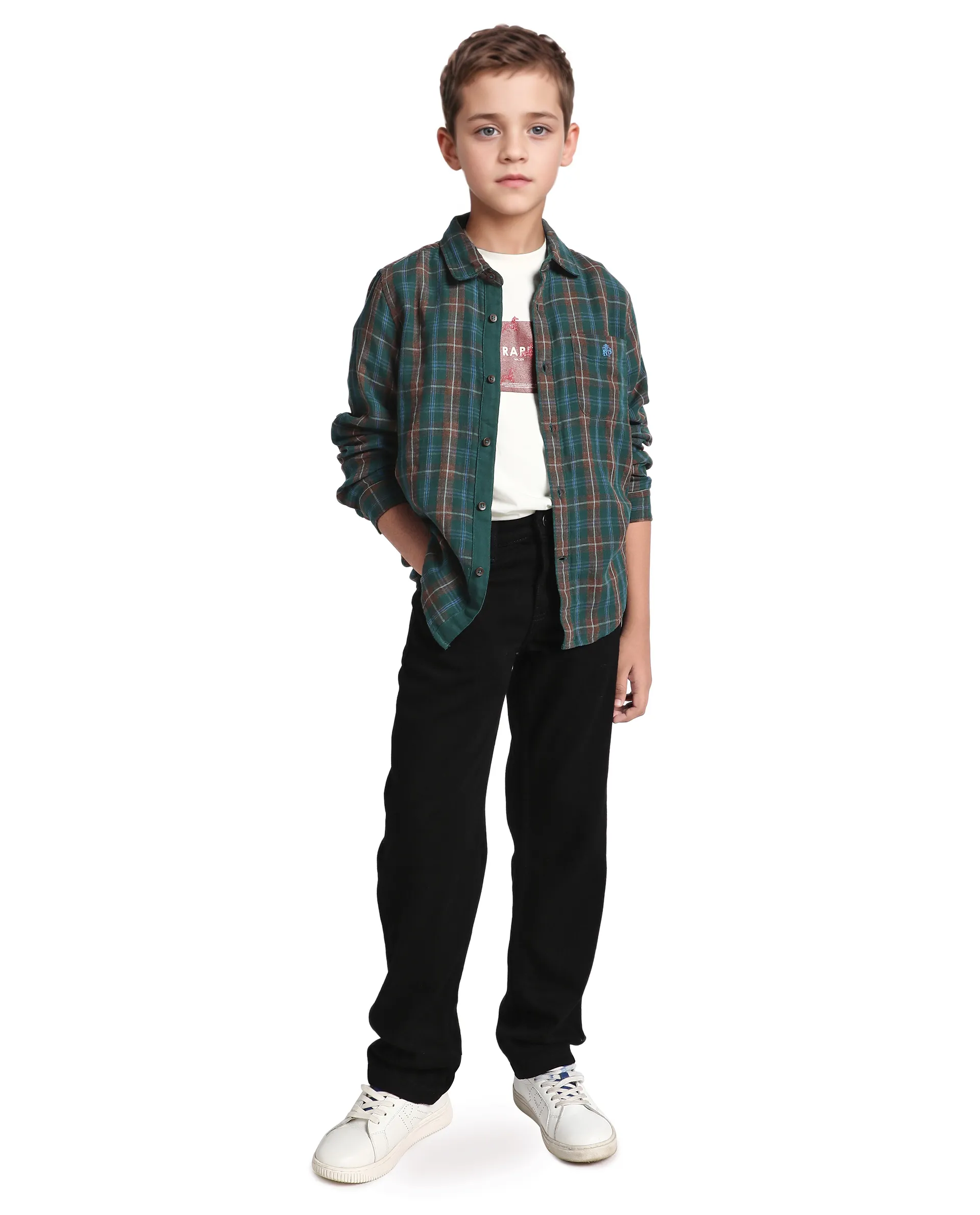 Rare Ones Kids Nash Dark Green Cotton Checked Button Closure Regular Fit Shirt - Image 2