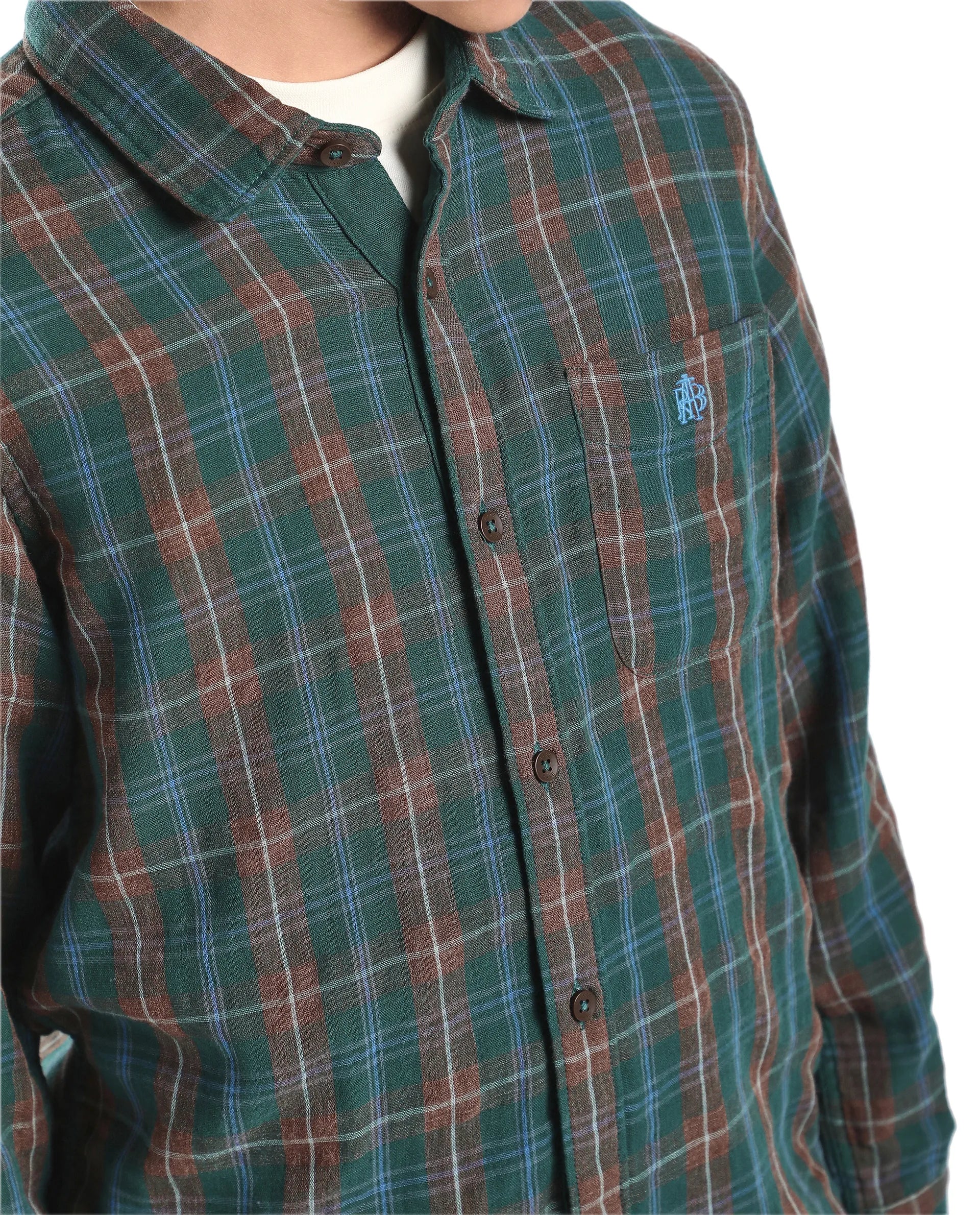 Rare Ones Kids Nash Dark Green Cotton Checked Button Closure Regular Fit Shirt - Image 4