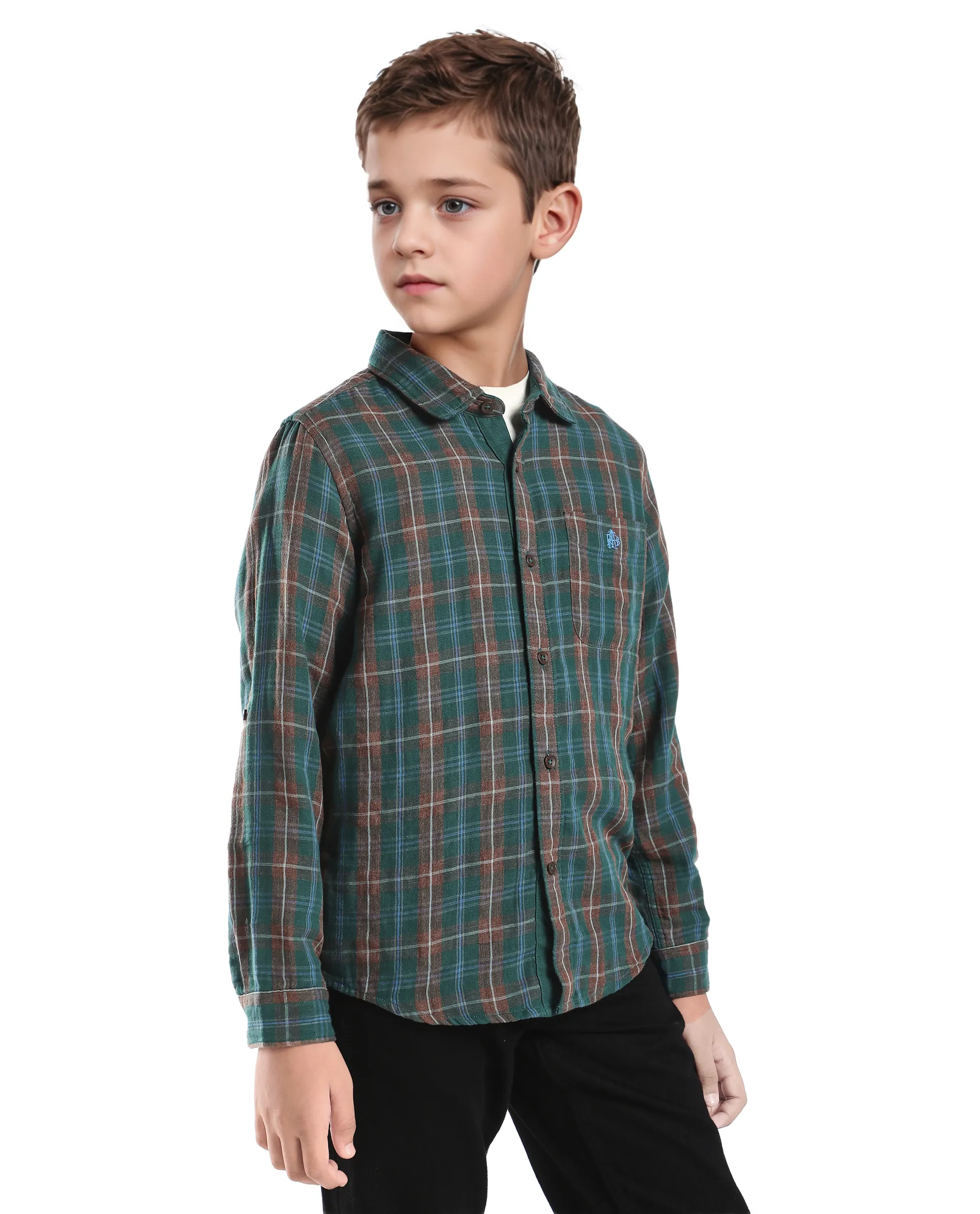 Rare Ones Kids Nash Dark Green Cotton Checked Button Closure Regular Fit Shirt - Image 7
