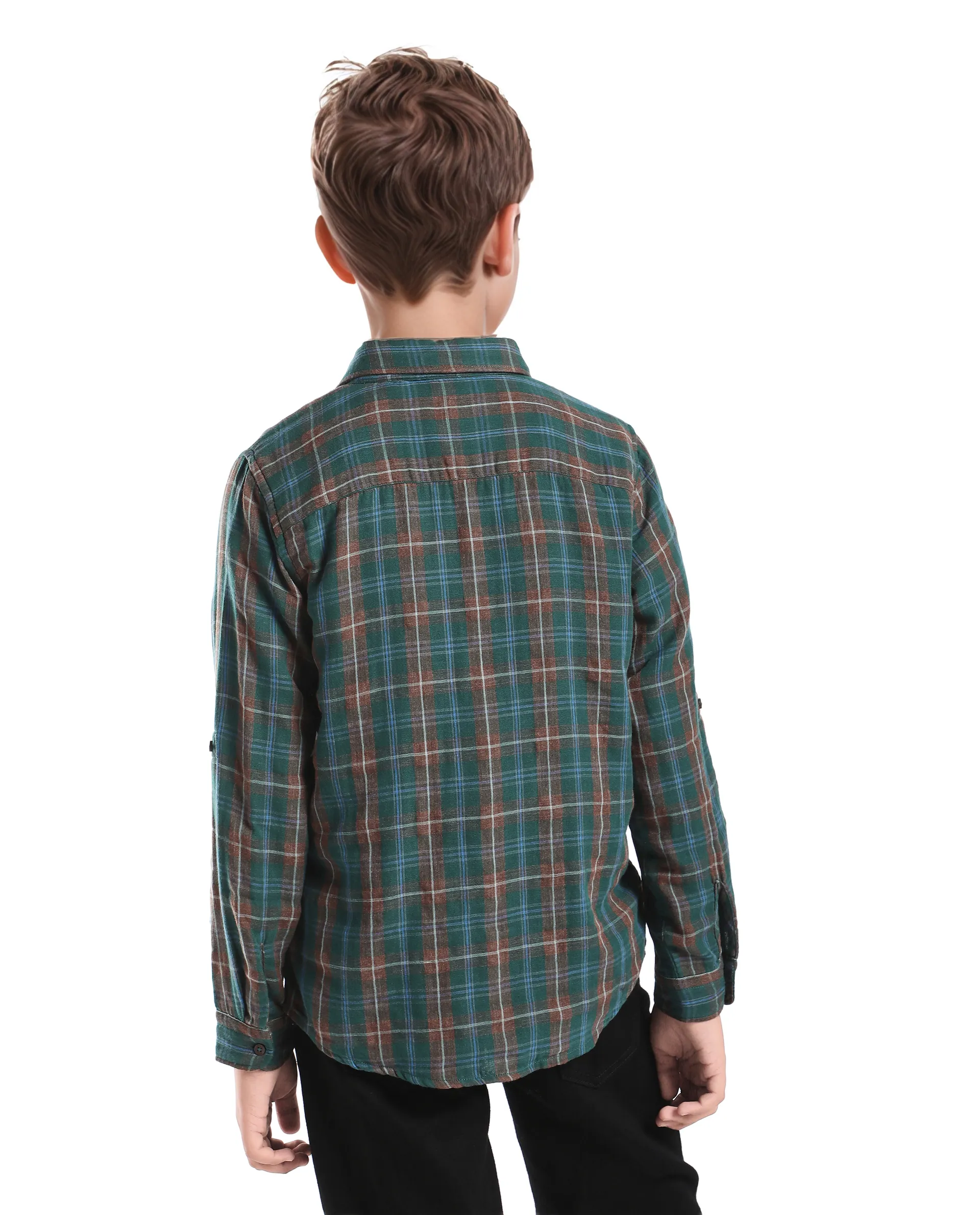 Rare Ones Kids Nash Dark Green Cotton Checked Button Closure Regular Fit Shirt - Image 8
