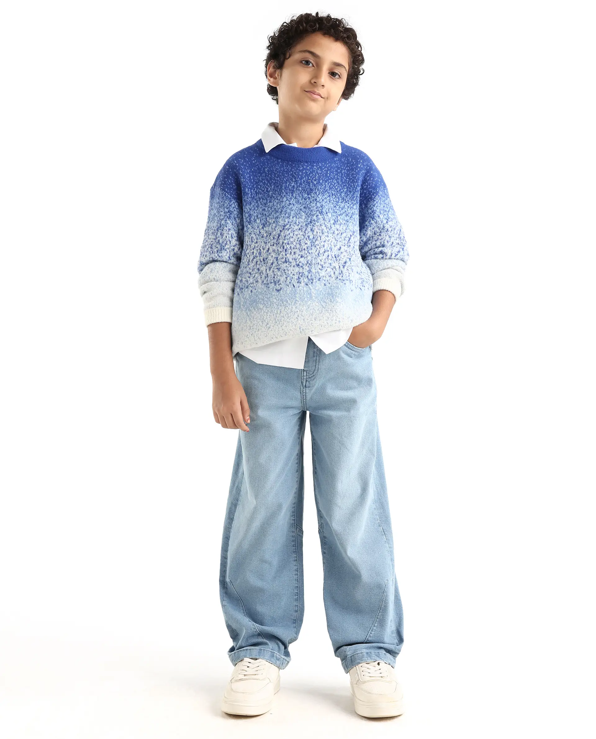Rare Ones Kids Obro Blue 100% Nylon Solid Slip-On Closure Relaxed Fit Sweater - Image 2