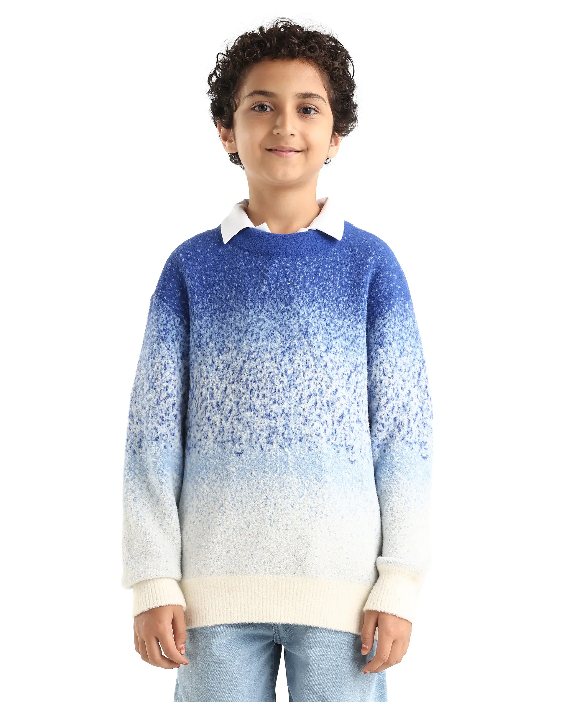 Rare Ones Kids Obro Blue 100% Nylon Solid Slip-On Closure Relaxed Fit Sweater - Image 3