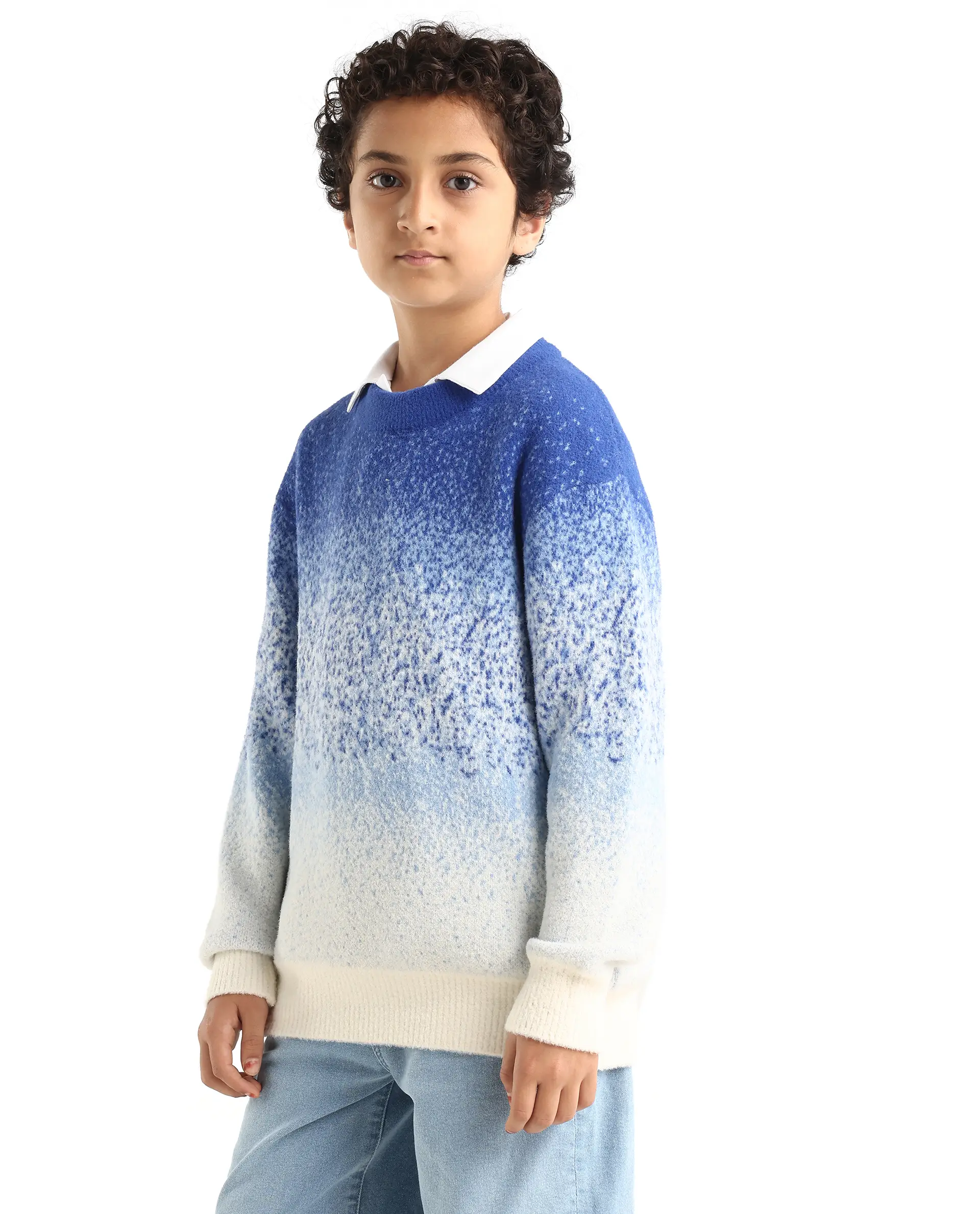 Rare Ones Kids Obro Blue 100% Nylon Solid Slip-On Closure Relaxed Fit Sweater - Image 5