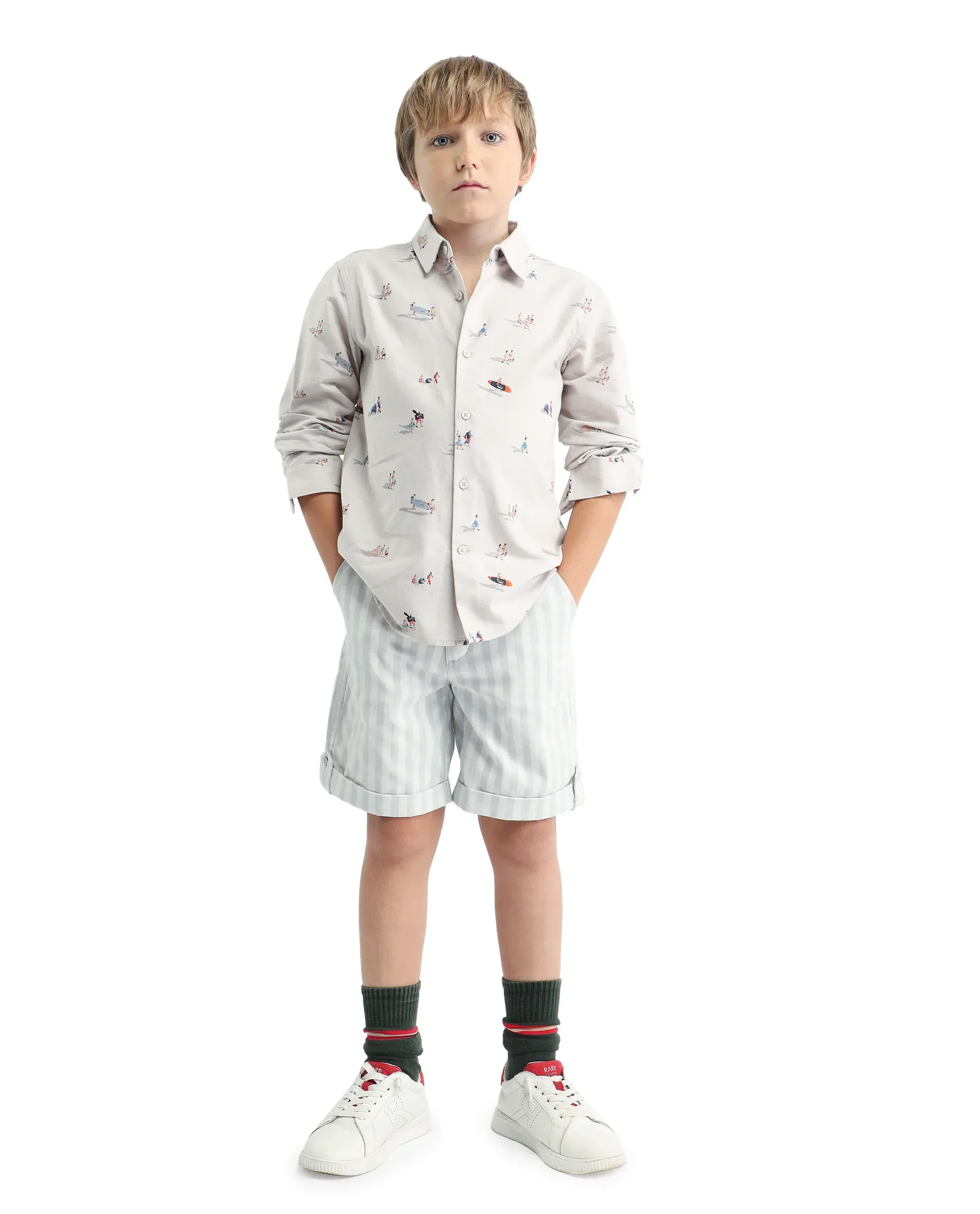 Rare Ones Kids Orson Beige Cotton Printed Button Closure Regular Fit Shirt - Image 2