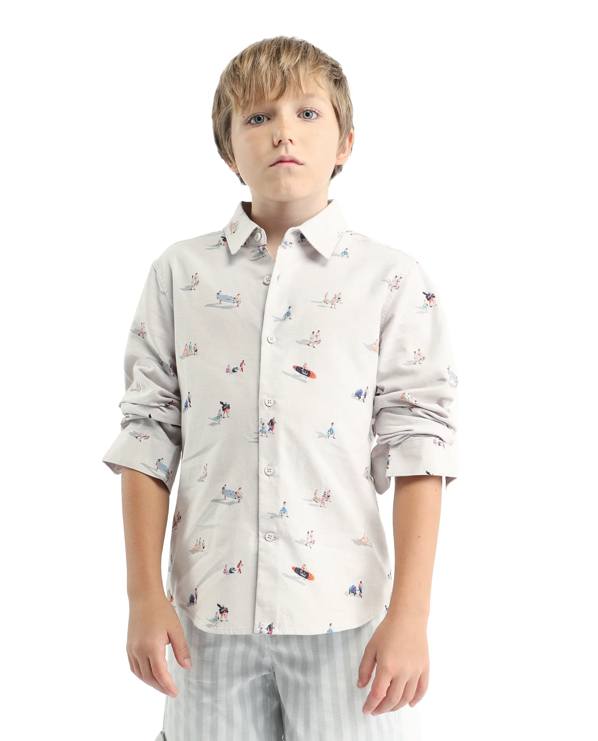 Rare Ones Kids Orson Beige Cotton Printed Button Closure Regular Fit Shirt - Image 4