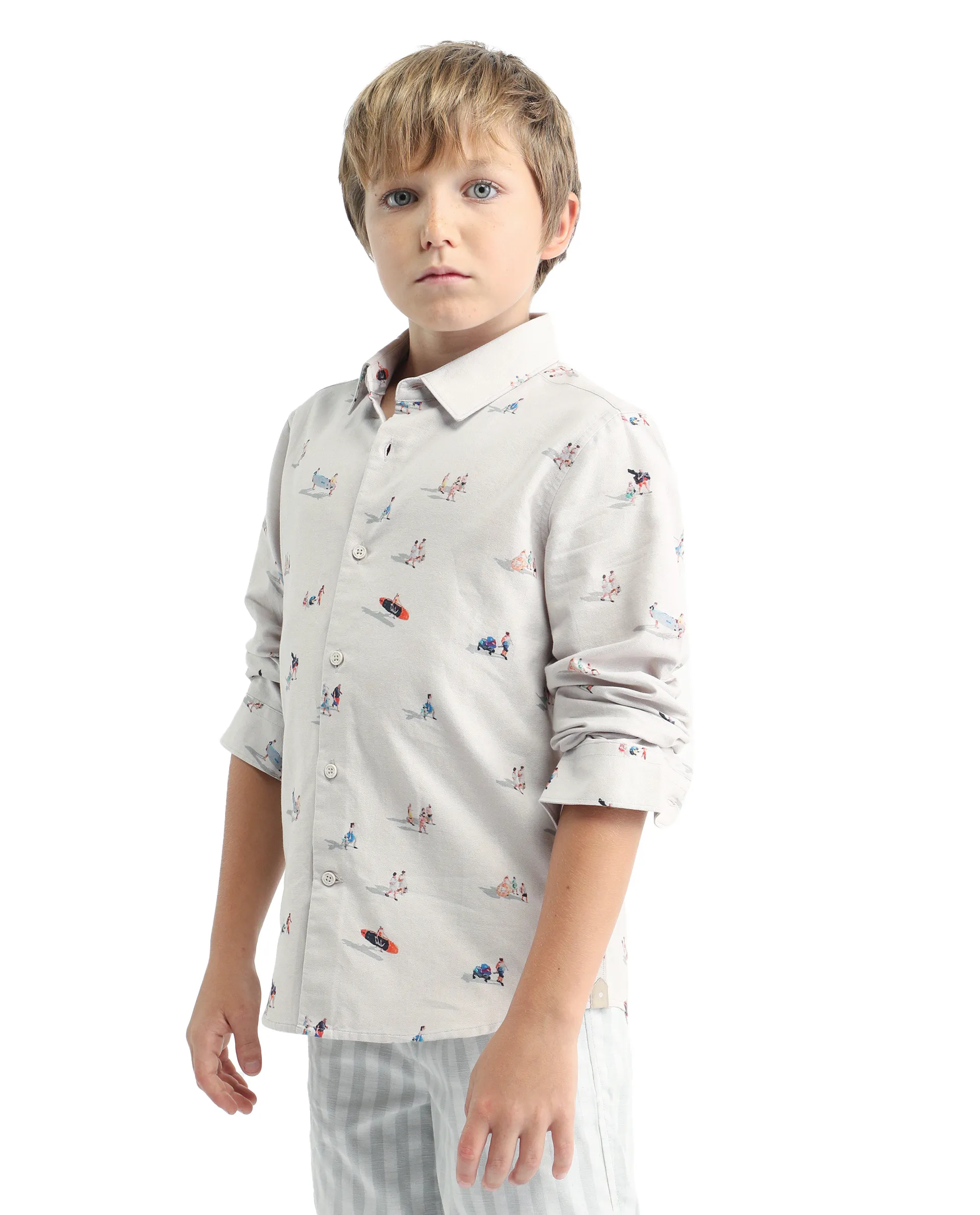 Rare Ones Kids Orson Beige Cotton Printed Button Closure Regular Fit Shirt - Image 5