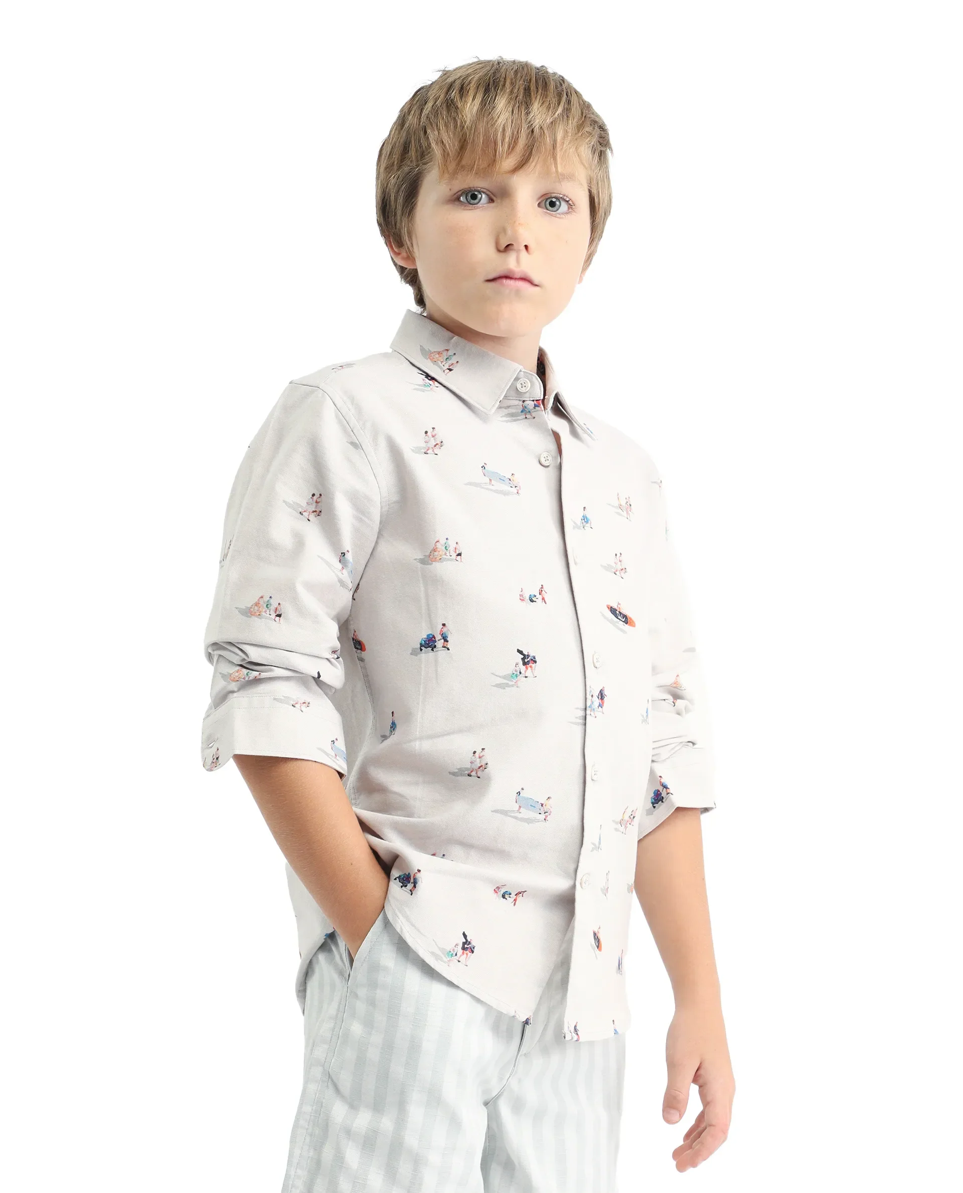 Rare Ones Kids Orson Beige Cotton Printed Button Closure Regular Fit Shirt - Image 6