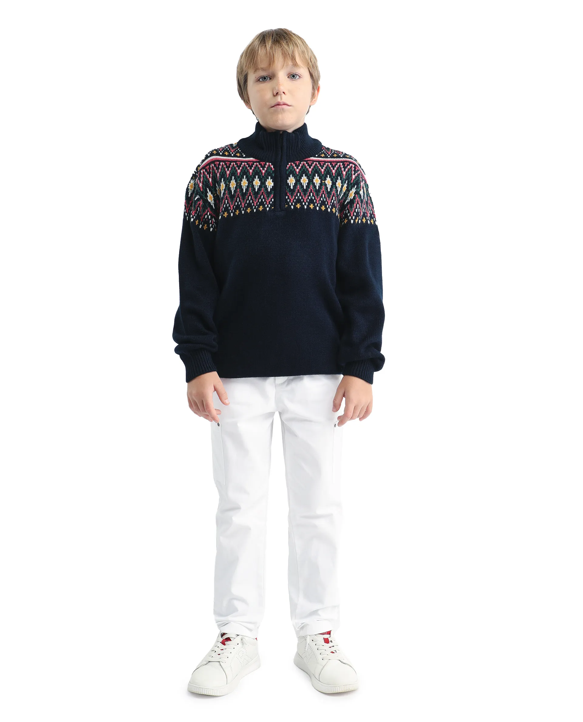 Rare Ones Kids Pato Navy Cotton Argyle Pattern Zipper Closure Relaxed Fit Sweater - Image 2