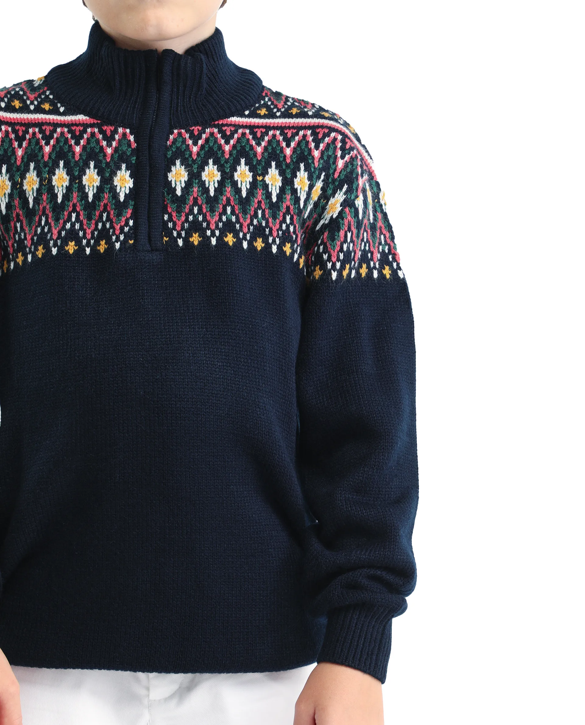 Rare Ones Kids Pato Navy Cotton Argyle Pattern Zipper Closure Relaxed Fit Sweater - Image 3