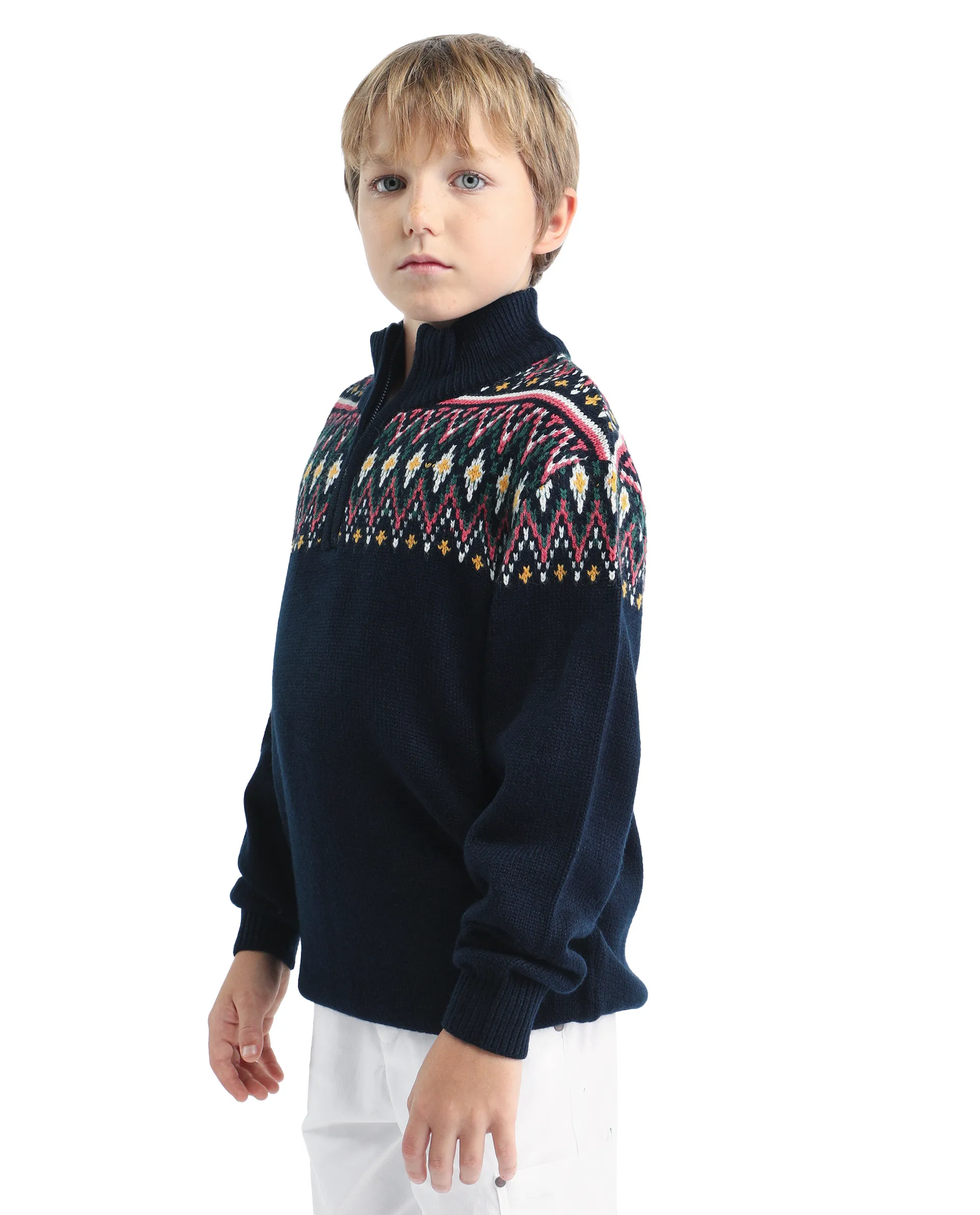 Rare Ones Kids Pato Navy Cotton Argyle Pattern Zipper Closure Relaxed Fit Sweater - Image 5