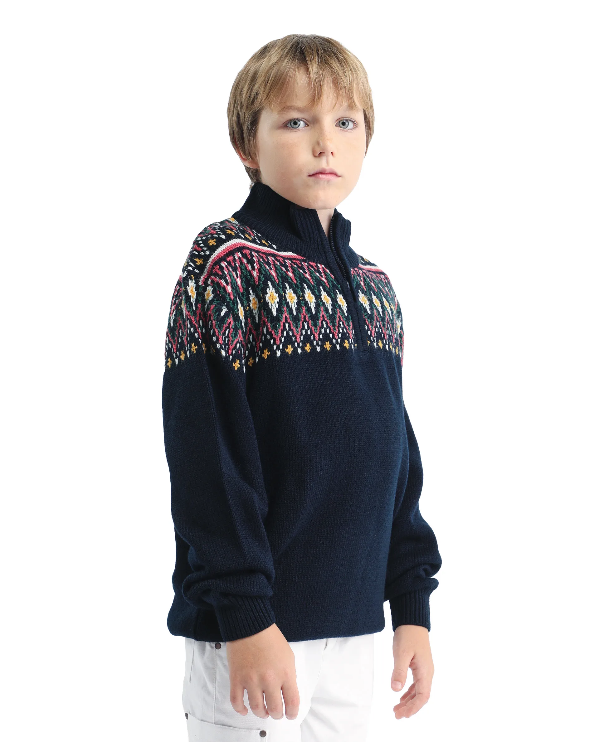 Rare Ones Kids Pato Navy Cotton Argyle Pattern Zipper Closure Relaxed Fit Sweater - Image 6