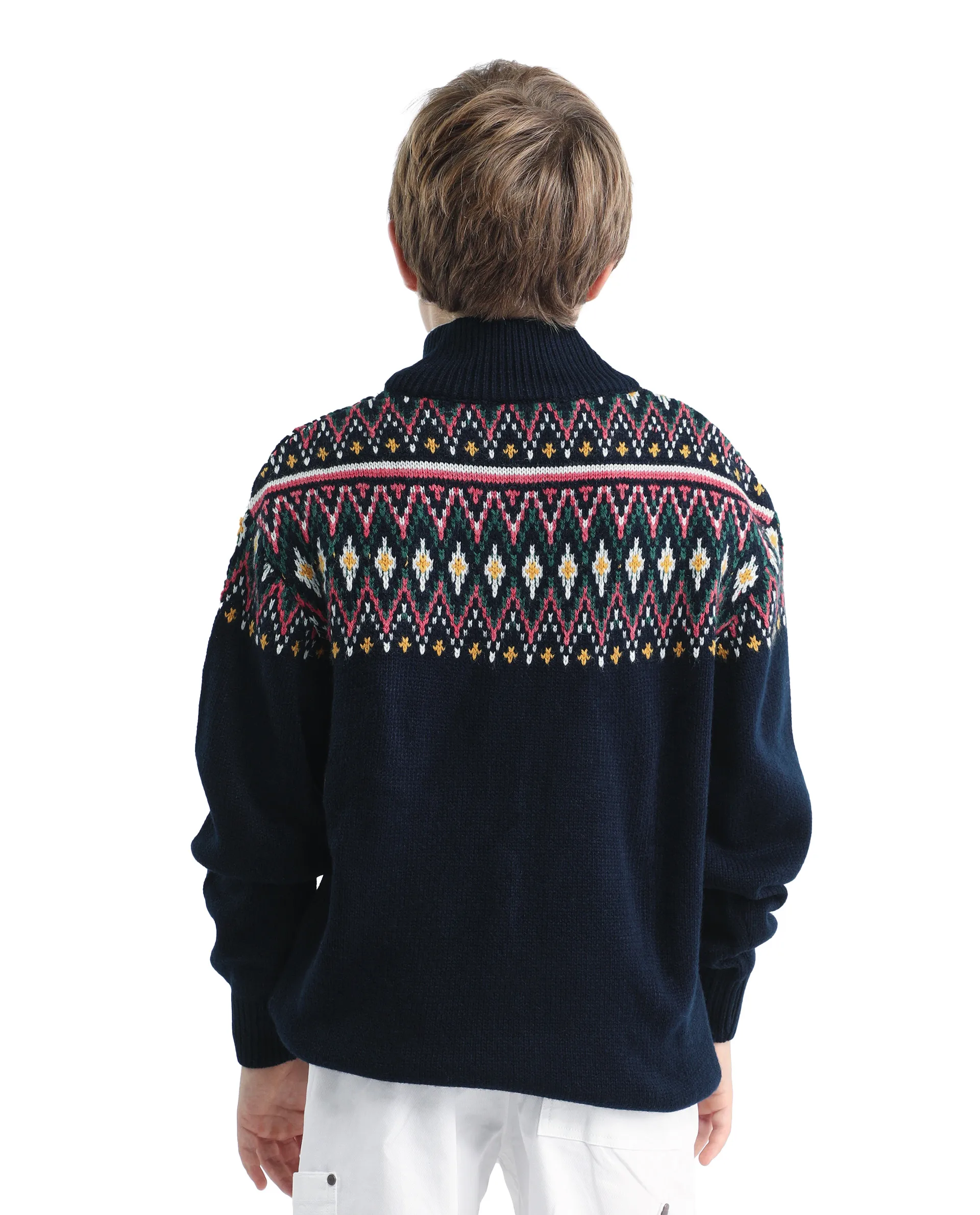 Rare Ones Kids Pato Navy Cotton Argyle Pattern Zipper Closure Relaxed Fit Sweater - Image 7