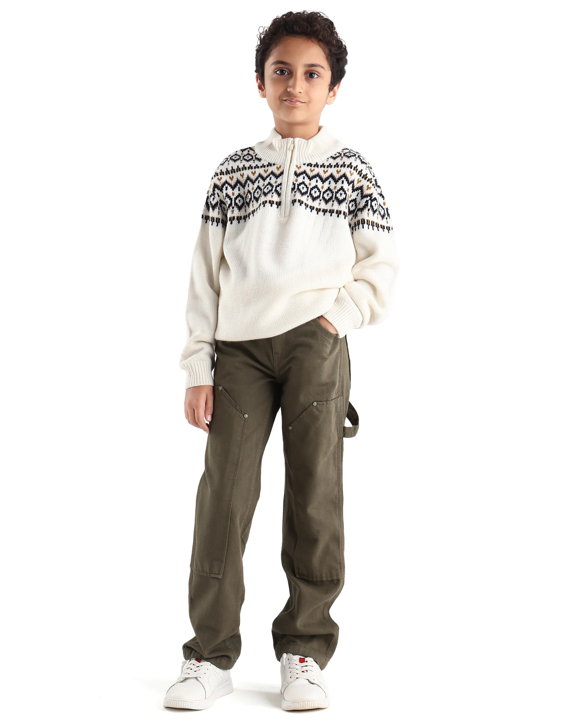 Rare Ones Kids Pato Off White Cotton Solid Slip-On Closure Relaxed Fit Sweater - Image 2
