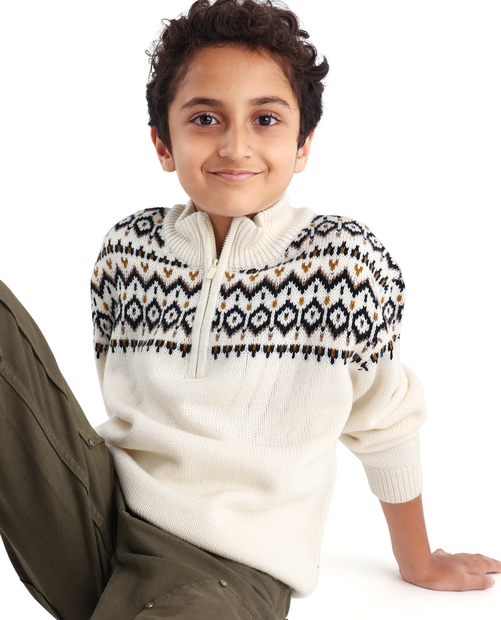 Rare Ones Kids Pato Off White Cotton Solid Slip-On Closure Relaxed Fit Sweater - Image 4