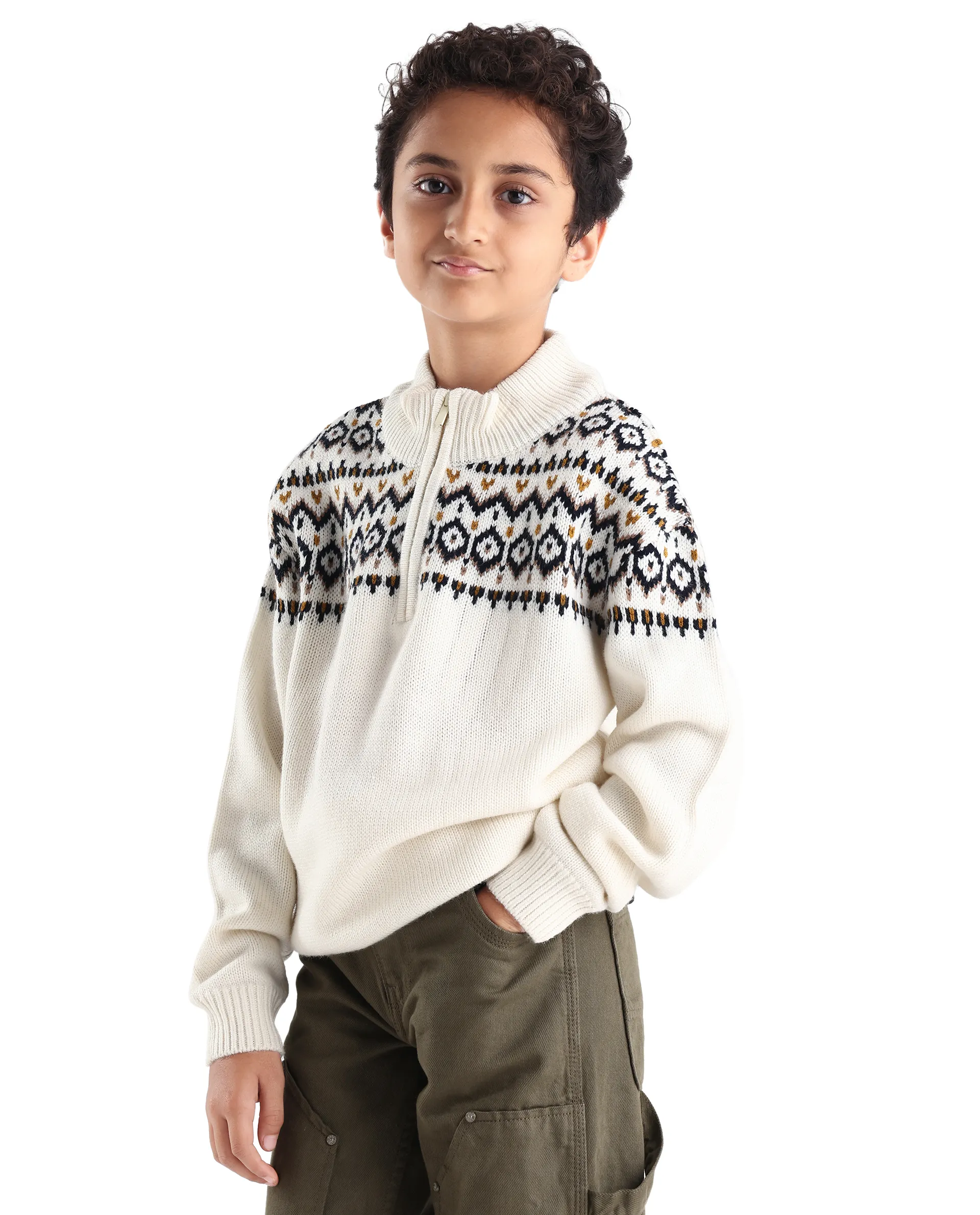 Rare Ones Kids Pato Off White Cotton Solid Slip-On Closure Relaxed Fit Sweater - Image 6