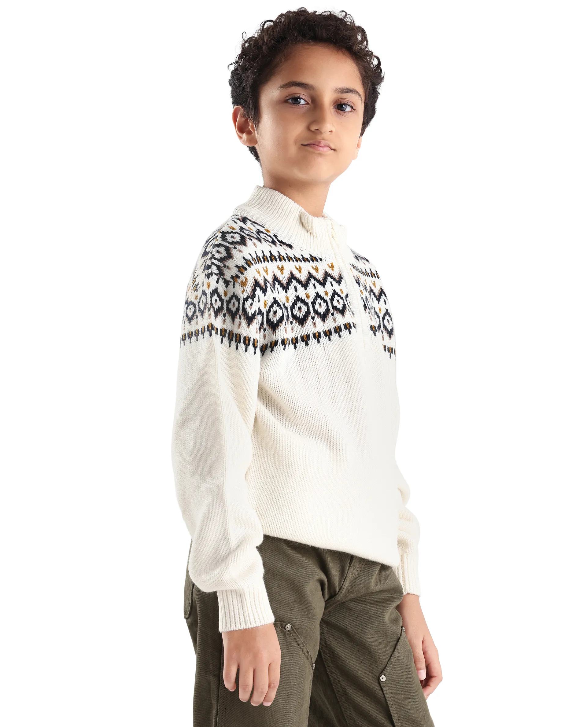 Rare Ones Kids Pato Off White Cotton Solid Slip-On Closure Relaxed Fit Sweater - Image 7