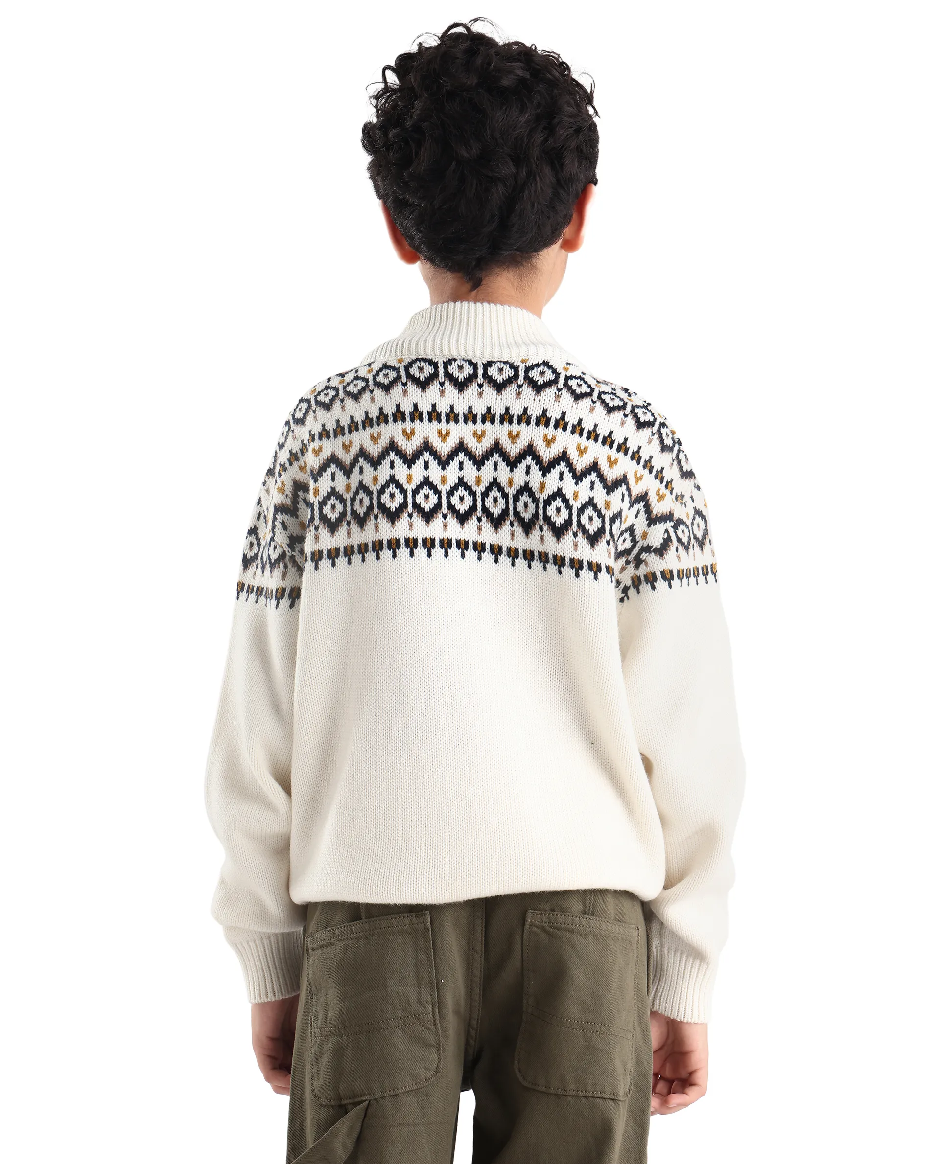 Rare Ones Kids Pato Off White Cotton Solid Slip-On Closure Relaxed Fit Sweater - Image 8