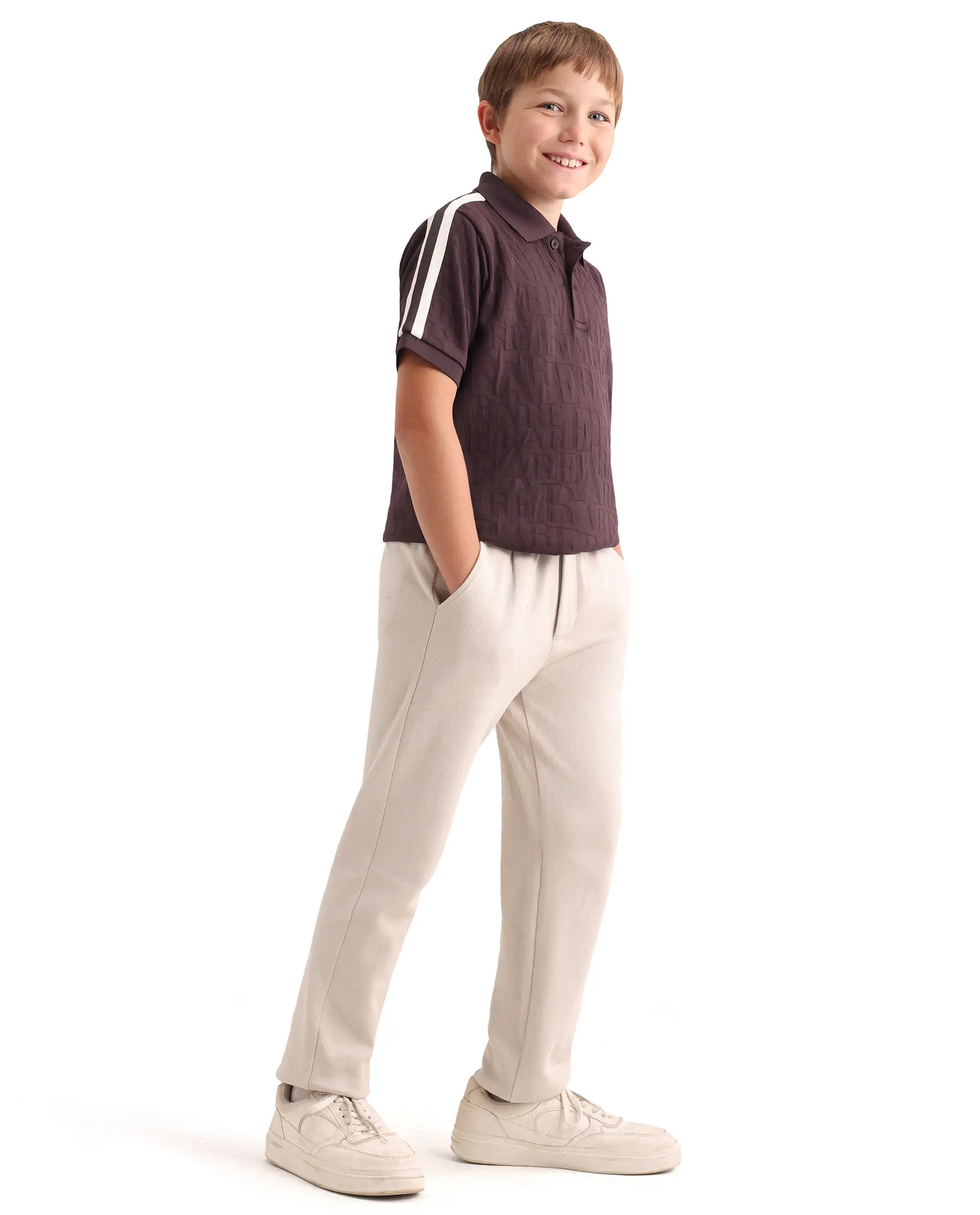 Rare Ones Kids Alti Brown Polyester Blend Button Closure Spread Collar All Over Print Regular Fit Polo - Image 2