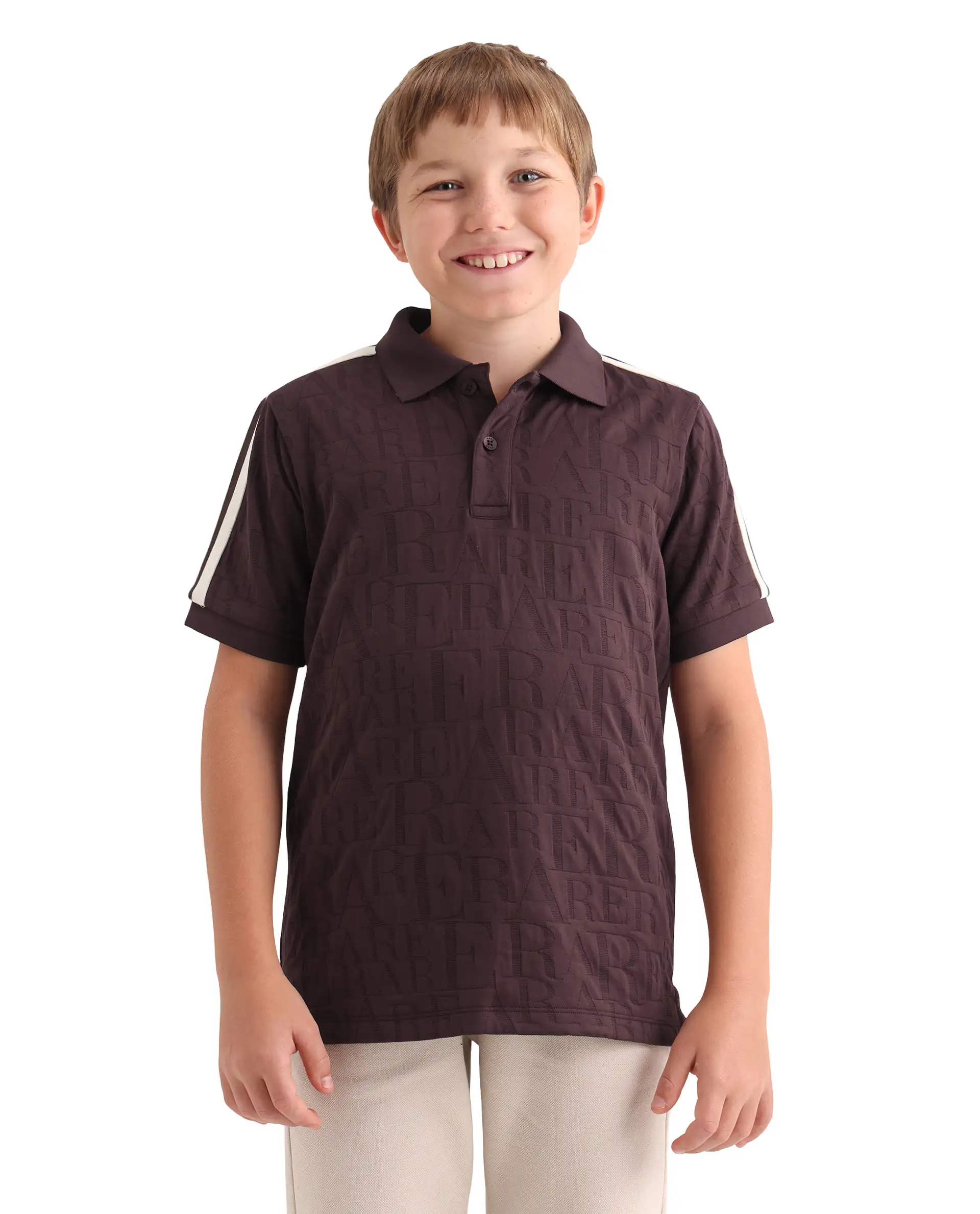 Rare Ones Kids Alti Brown Polyester Blend Button Closure Spread Collar All Over Print Regular Fit Polo - Image 3