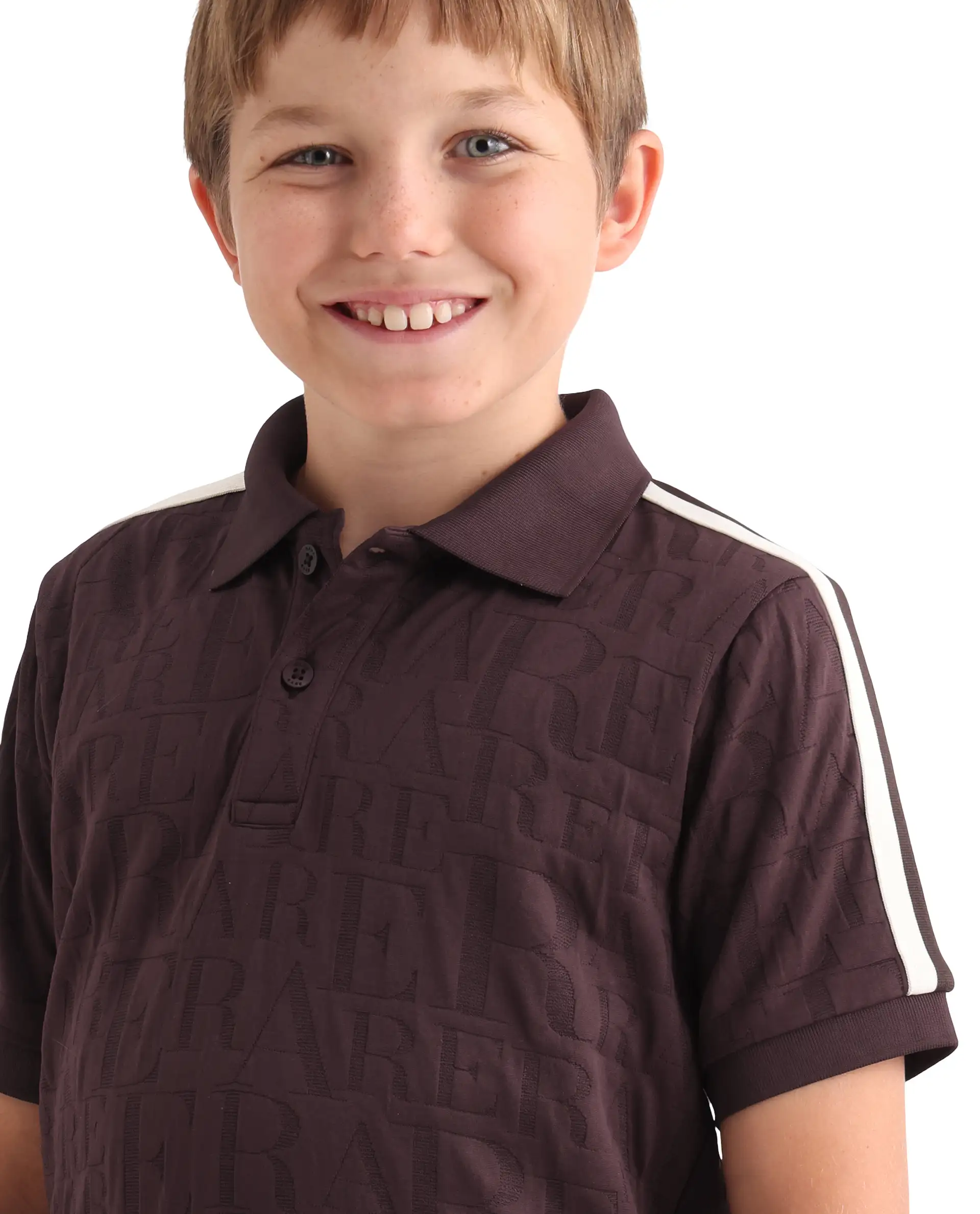 Rare Ones Kids Alti Brown Polyester Blend Button Closure Spread Collar All Over Print Regular Fit Polo - Image 4