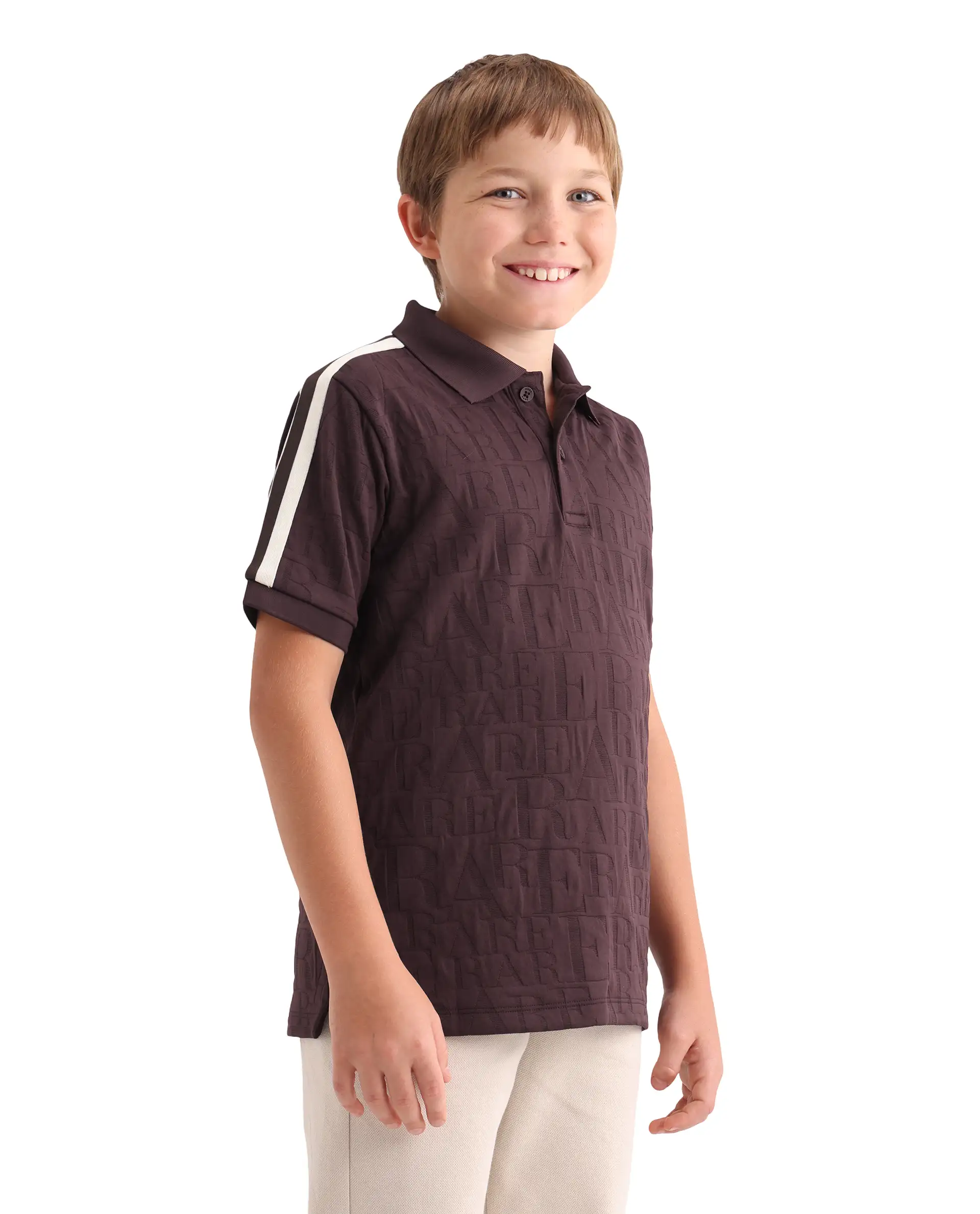 Rare Ones Kids Alti Brown Polyester Blend Button Closure Spread Collar All Over Print Regular Fit Polo - Image 5