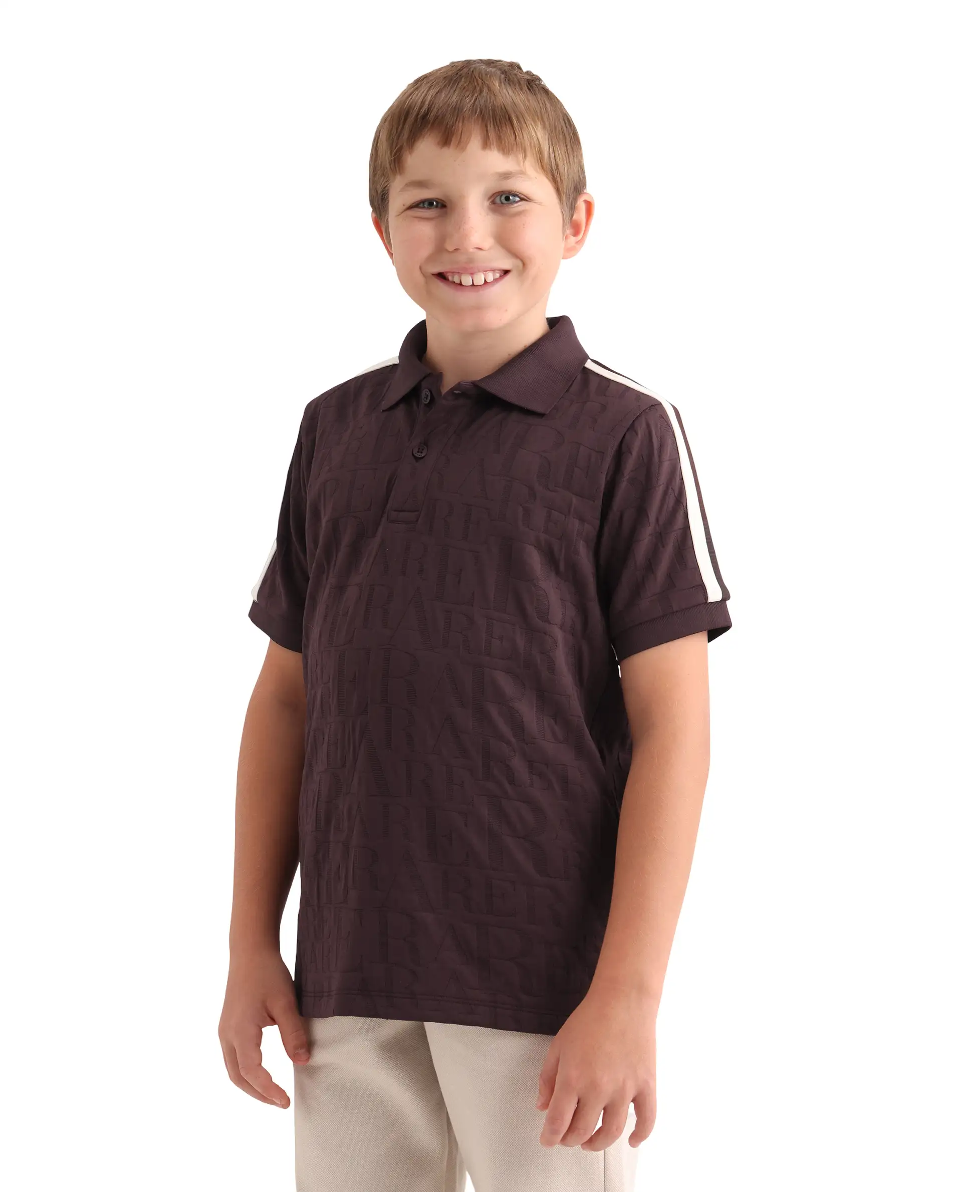 Rare Ones Kids Alti Brown Polyester Blend Button Closure Spread Collar All Over Print Regular Fit Polo - Image 6