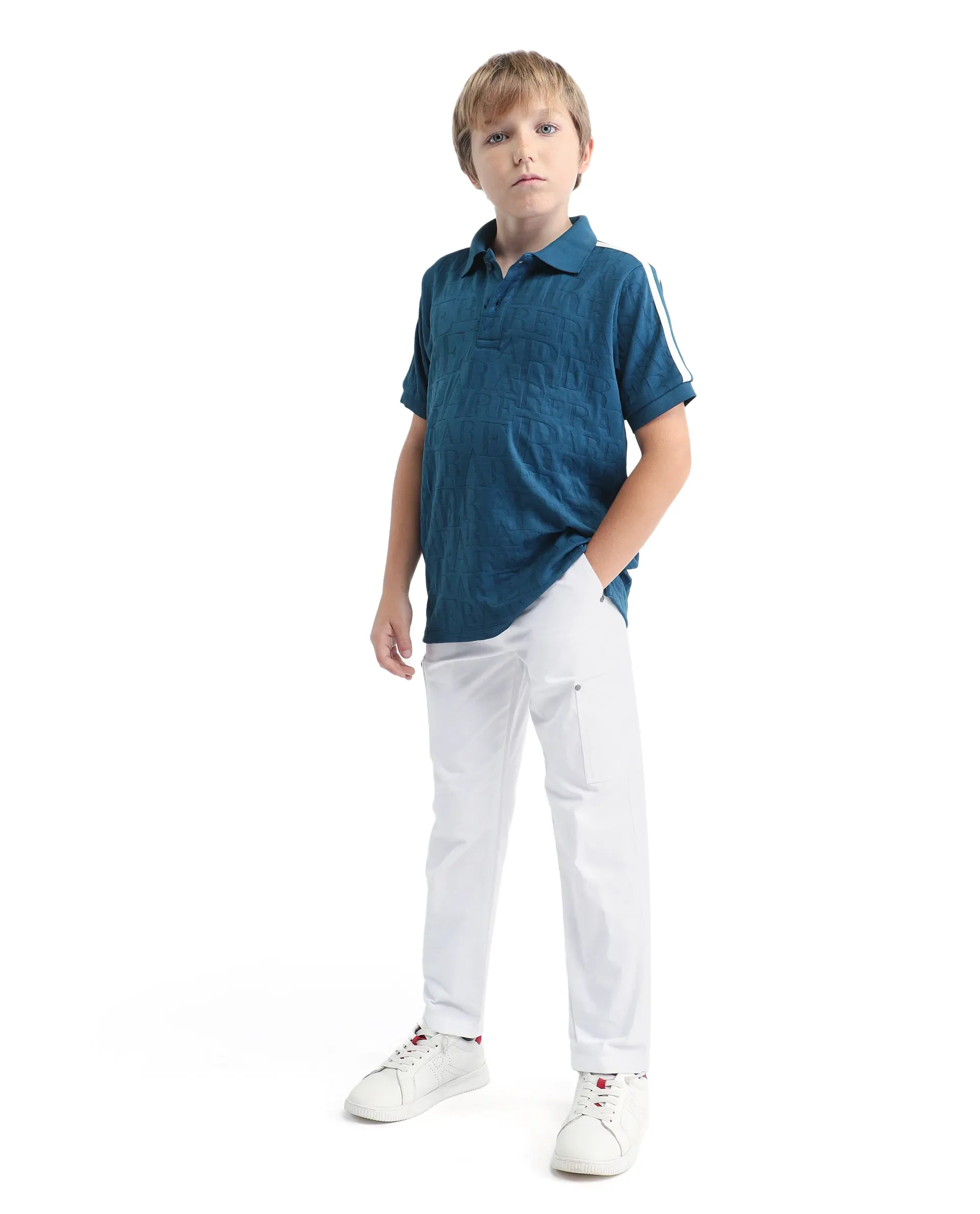 Rare Ones Kids Alti Teal Polyester Blend Button Closure Spread Collar All Over Print Regular Fit Polo - Image 2