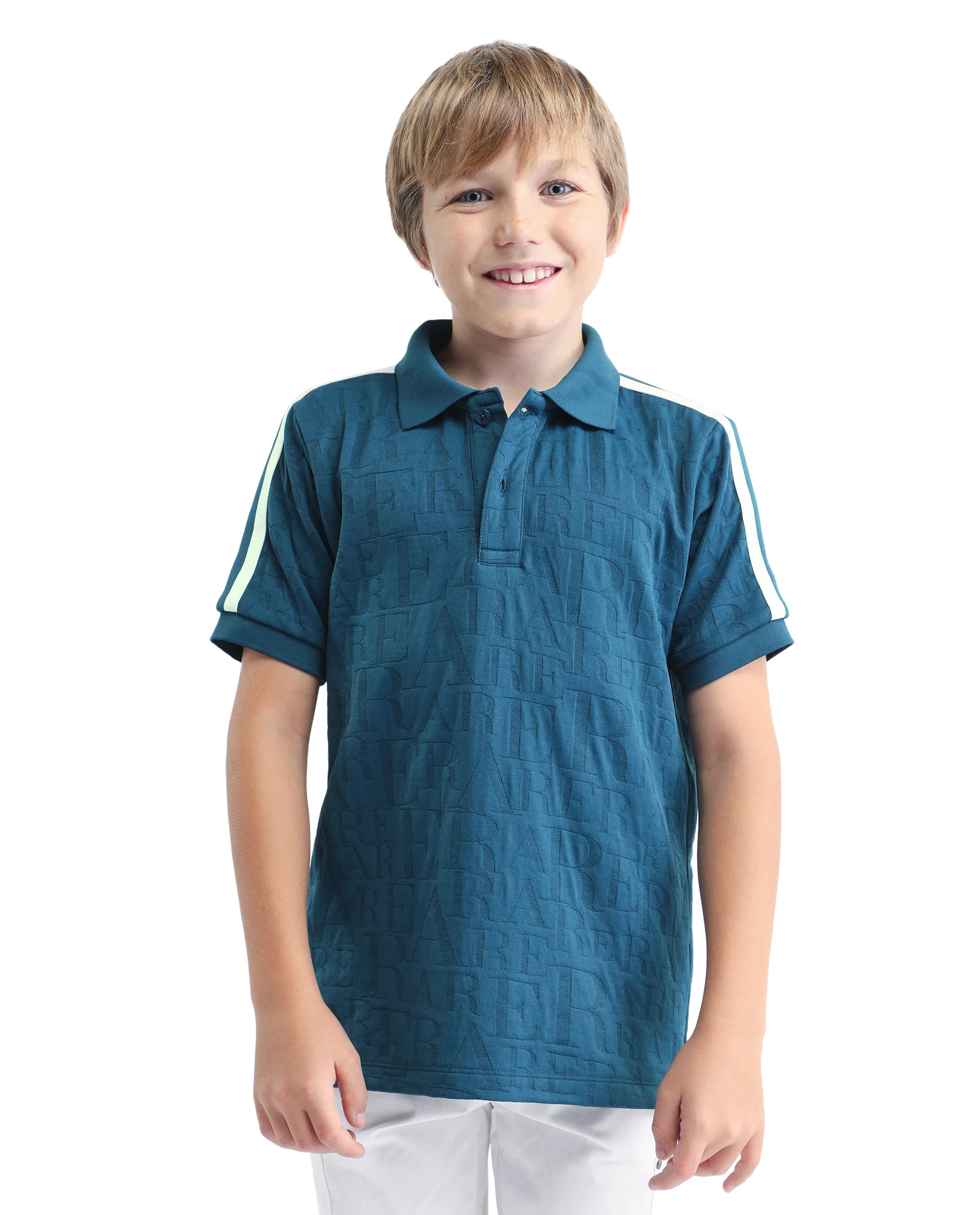 Rare Ones Kids Alti Teal Polyester Blend Button Closure Spread Collar All Over Print Regular Fit Polo - Image 3