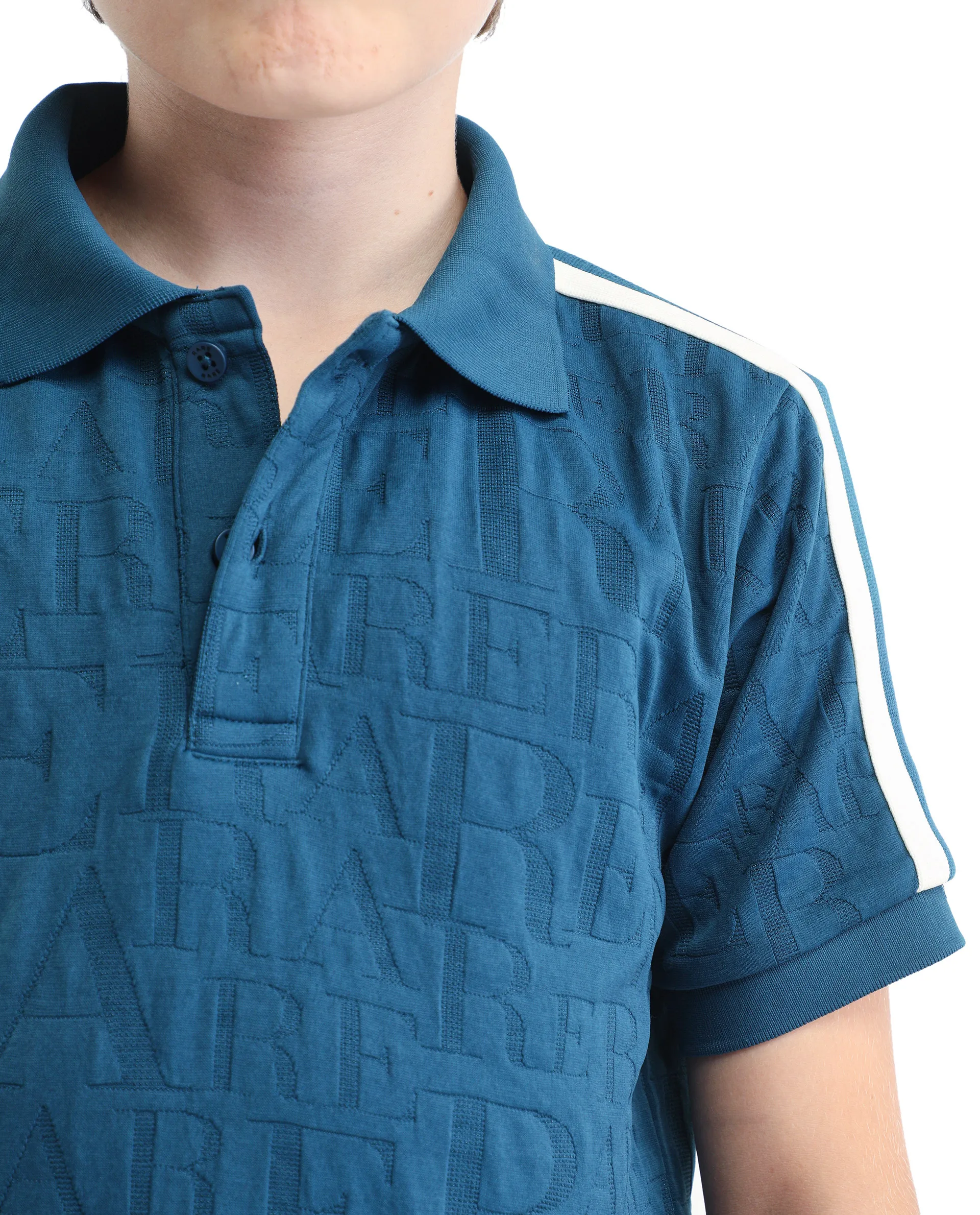 Rare Ones Kids Alti Teal Polyester Blend Button Closure Spread Collar All Over Print Regular Fit Polo - Image 4