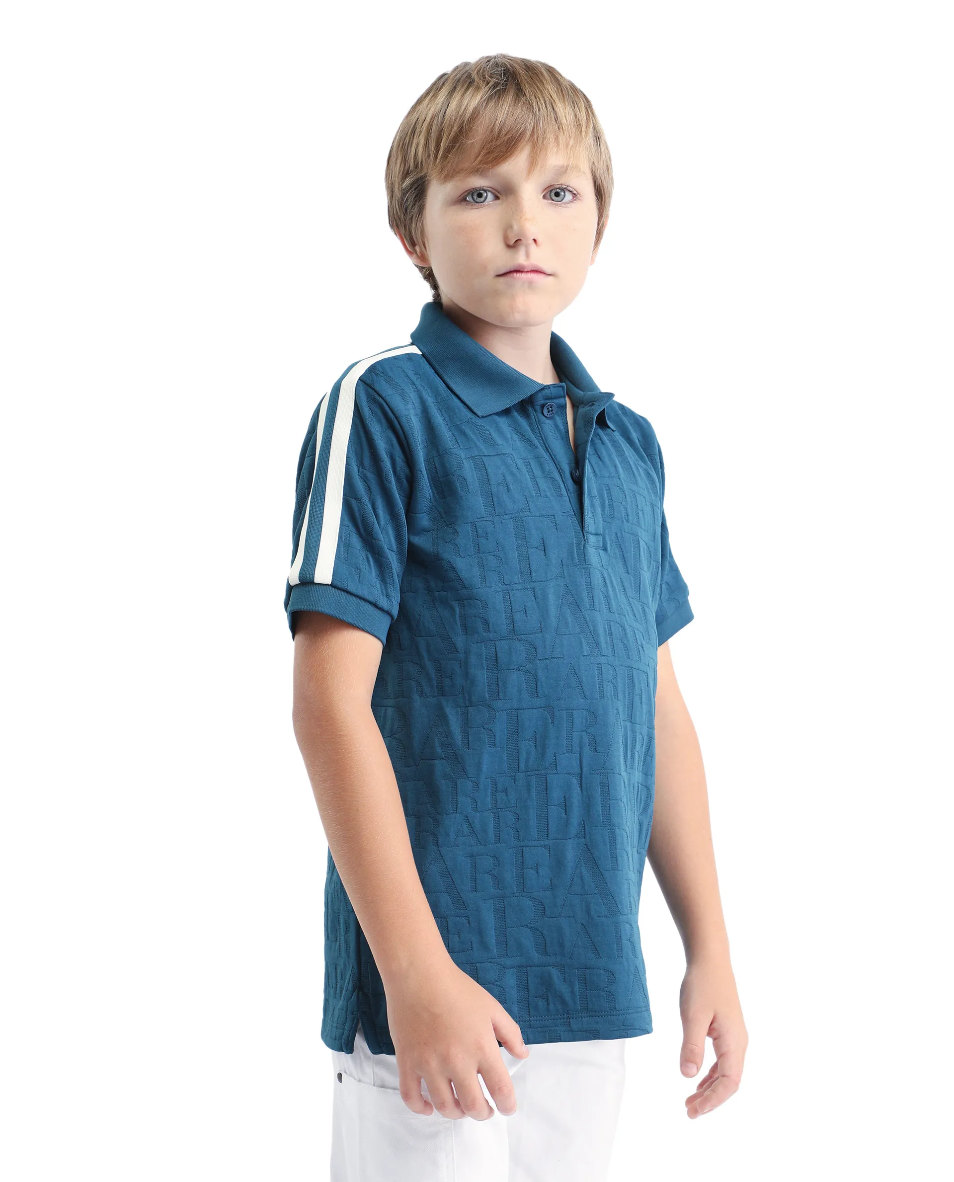 Rare Ones Kids Alti Teal Polyester Blend Button Closure Spread Collar All Over Print Regular Fit Polo - Image 6