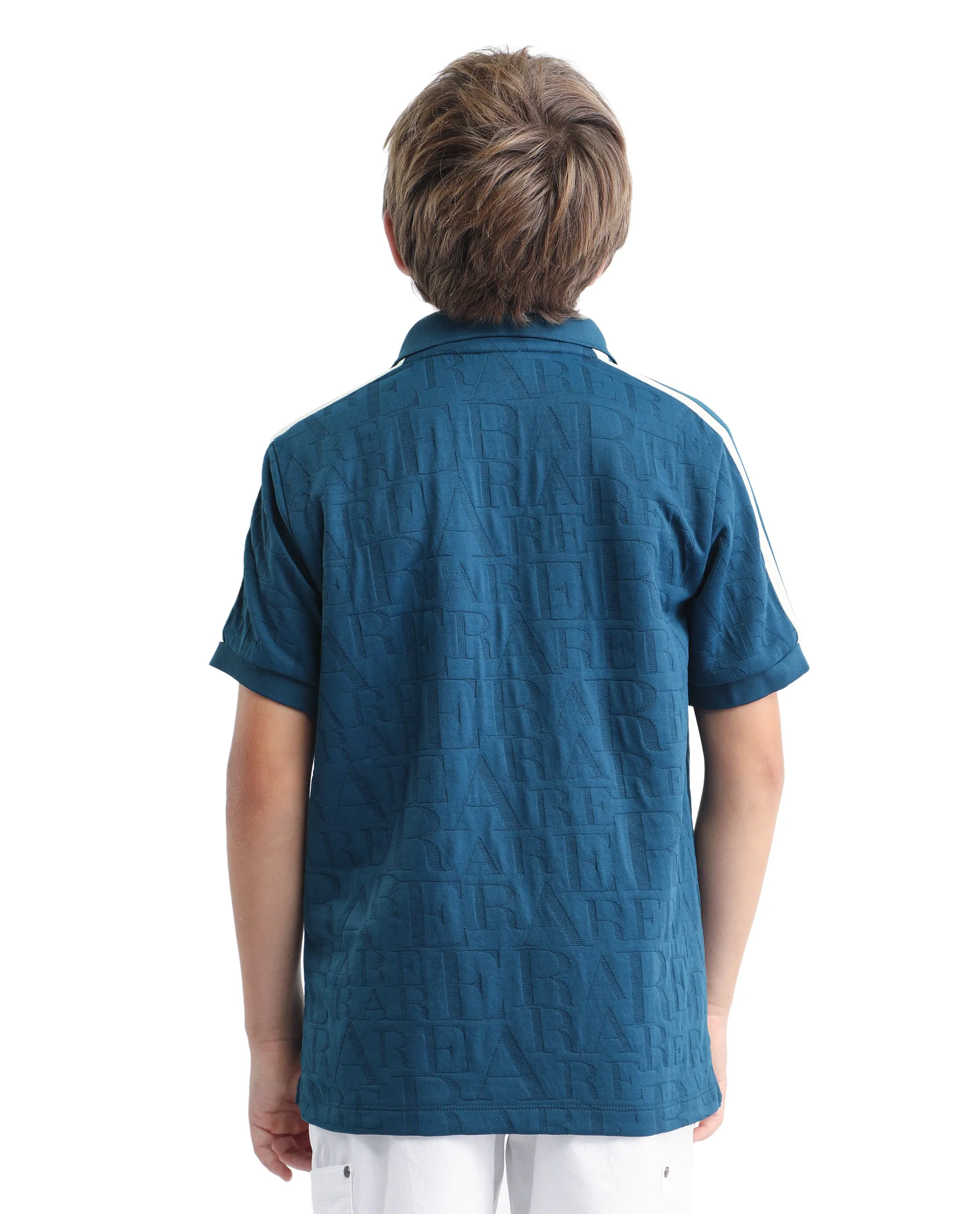 Rare Ones Kids Alti Teal Polyester Blend Button Closure Spread Collar All Over Print Regular Fit Polo - Image 7