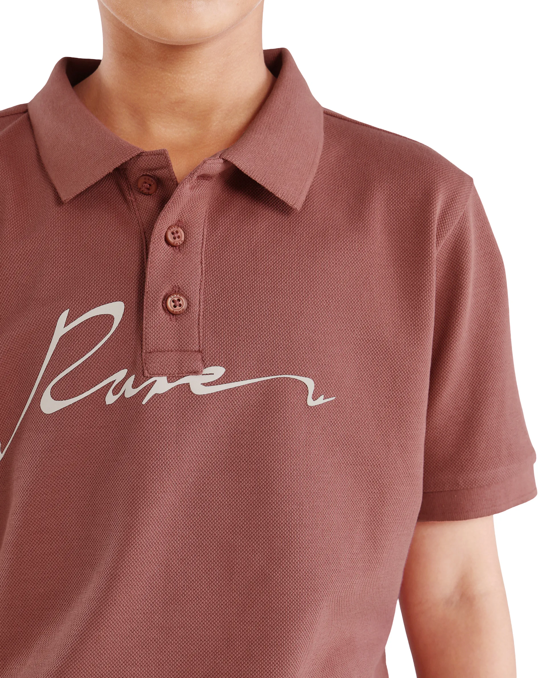 Rare Ones Kids Avir Dusky Red Cotton Button Closure Hd Print Regular Fit Polo - Image 3