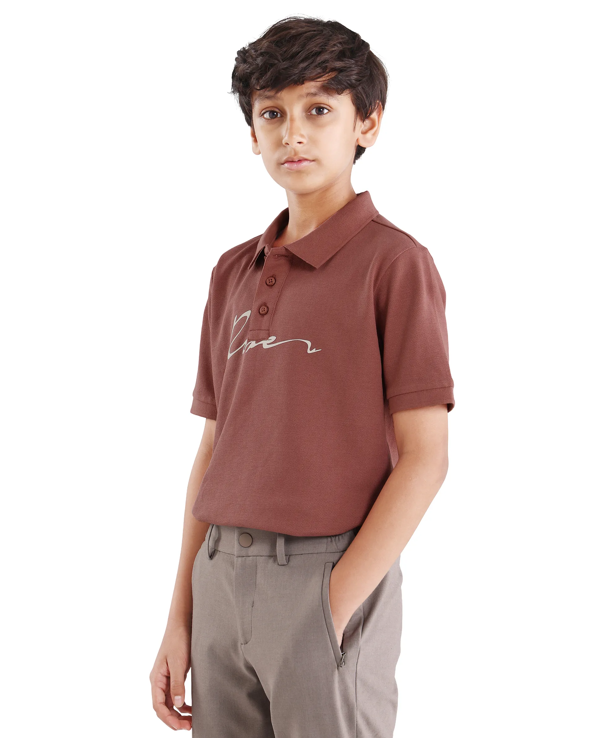 Rare Ones Kids Avir Dusky Red Cotton Button Closure Hd Print Regular Fit Polo - Image 5
