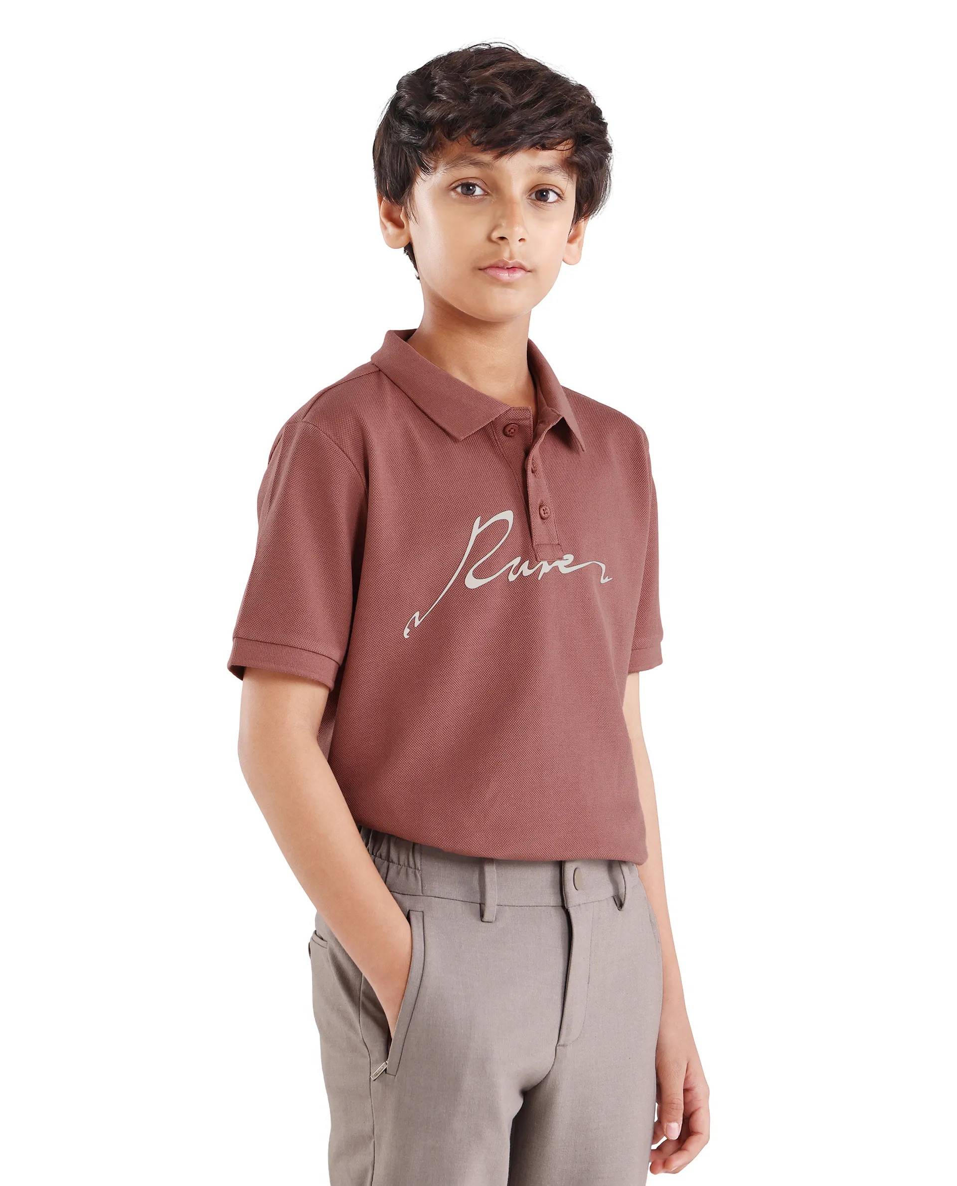 Rare Ones Kids Avir Dusky Red Cotton Button Closure Hd Print Regular Fit Polo - Image 6