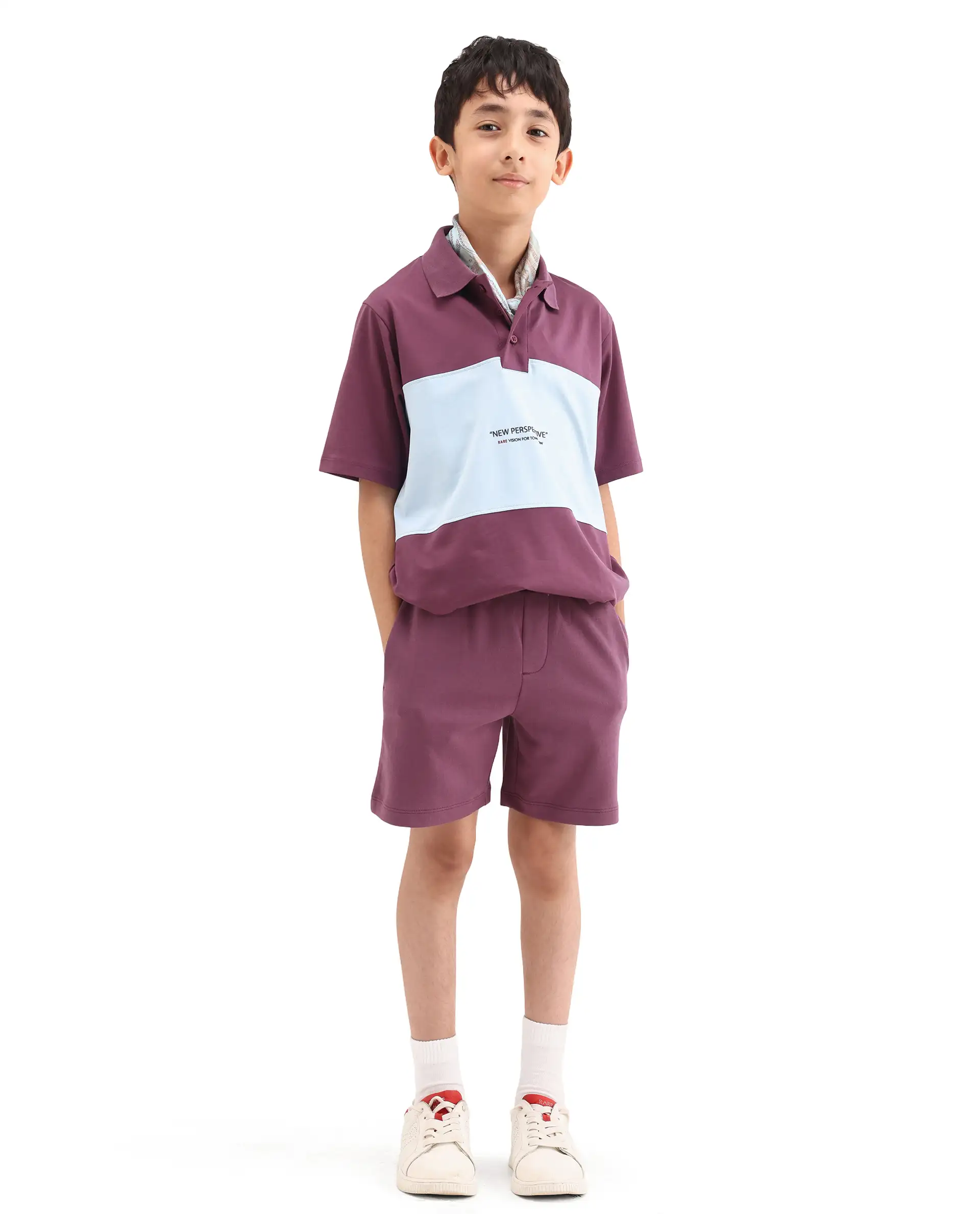 Rare Ones Kids Boxo Dusky Purple Cotton Button Closure Color Block Regular Fit Polo - Image 2
