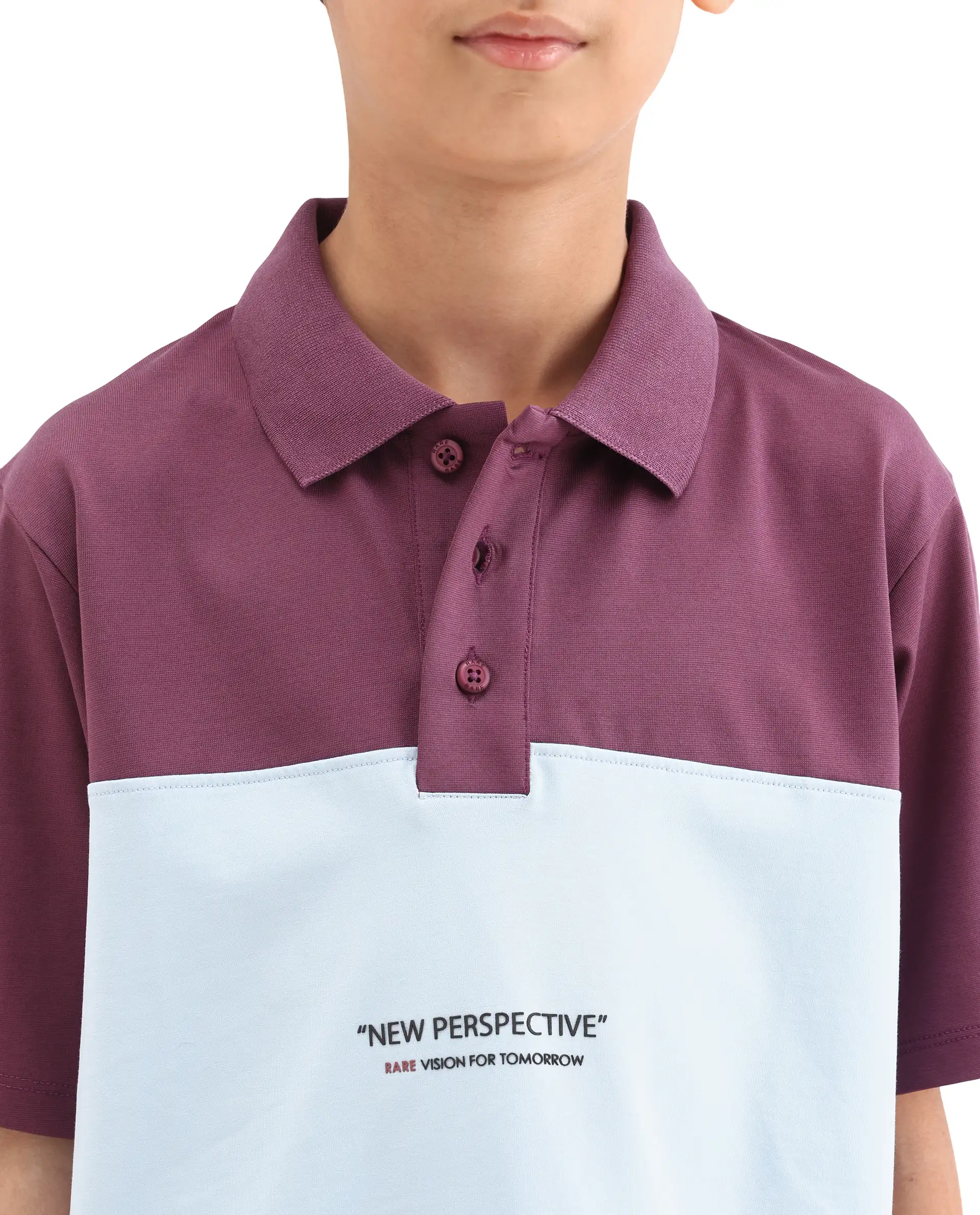 Rare Ones Kids Boxo Dusky Purple Cotton Button Closure Color Block Regular Fit Polo - Image 3
