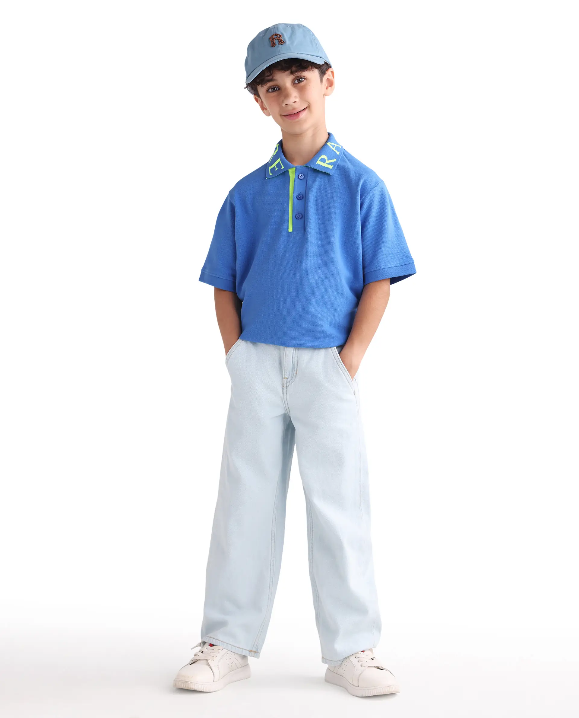 Rare Ones Kids Caven Blue Cotton Button Closure Jacquard Regular Fit Polo - Image 2